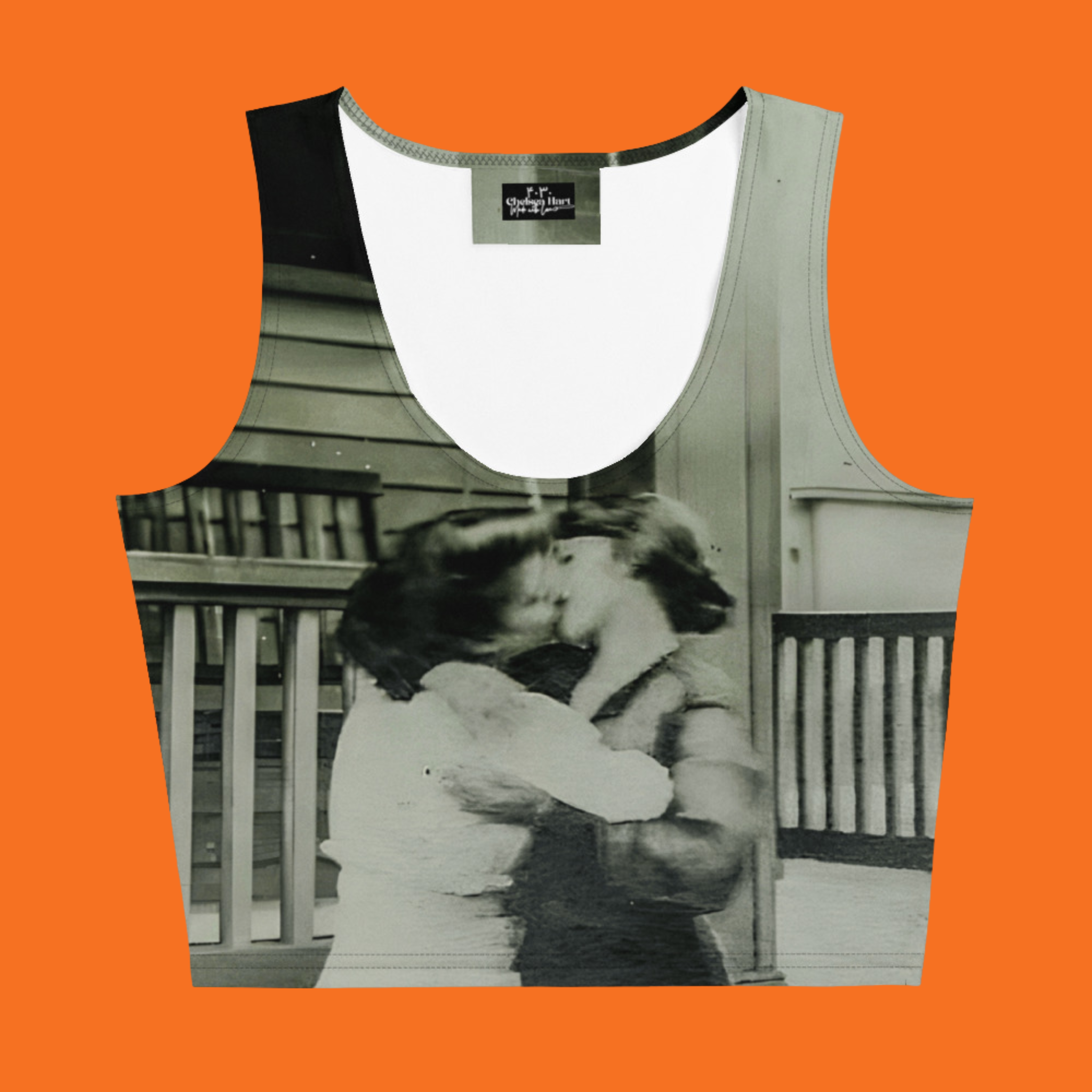 Tank top with two lesbian Victorian women kissing on it