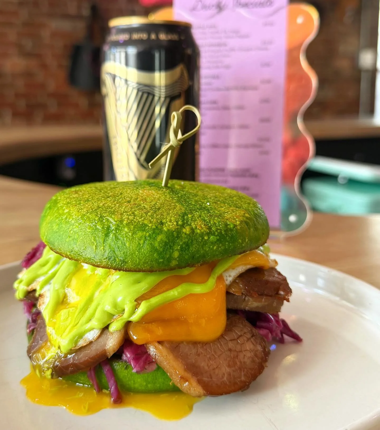 HAPPY ST PATRICKS DAY ☘️☘️☘️☘️

The Shamrock Sarnie 
Corned Beef Brisket, Smoked Cheddar , Fried Egg, Chive Mayo, Guiness &amp; Caraway Slaw on our St Paddy&rsquo;s Day English Muffin! 
Add a Guiness or Latte and tots and make a combo! 
#sandwich #co