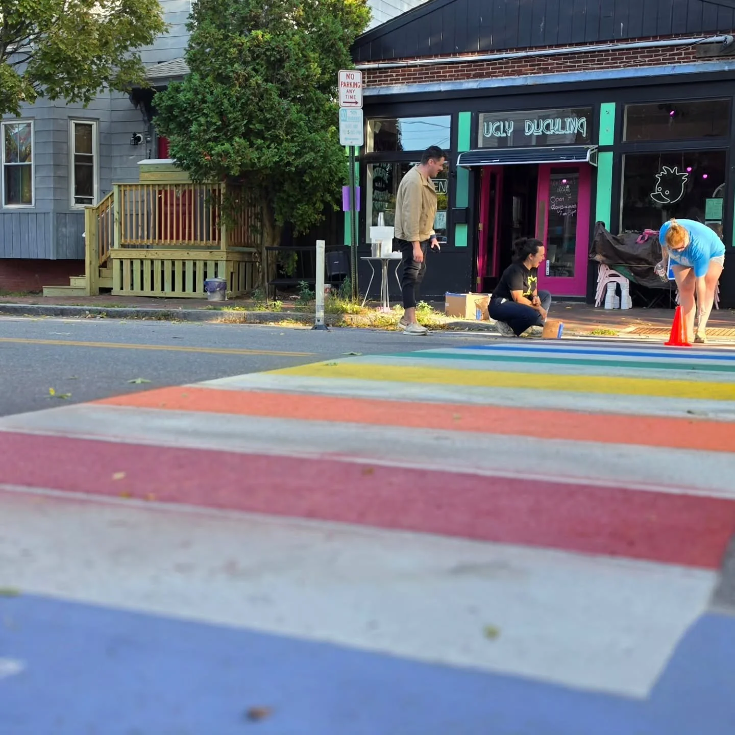 🌈 Portland&rsquo;s newest Pride crosswalk is here, and the West End now has one of its own. 🏳️&zwj;⚧️

We&rsquo;re so proud to share this beautiful new crosswalk right outside Ugly Duckling.

This project was completed with City permit and approval
