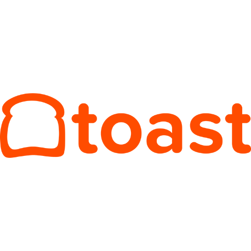 A logo with an orange outline of a slice of toast and the word 'toast' in orange lowercase letters.