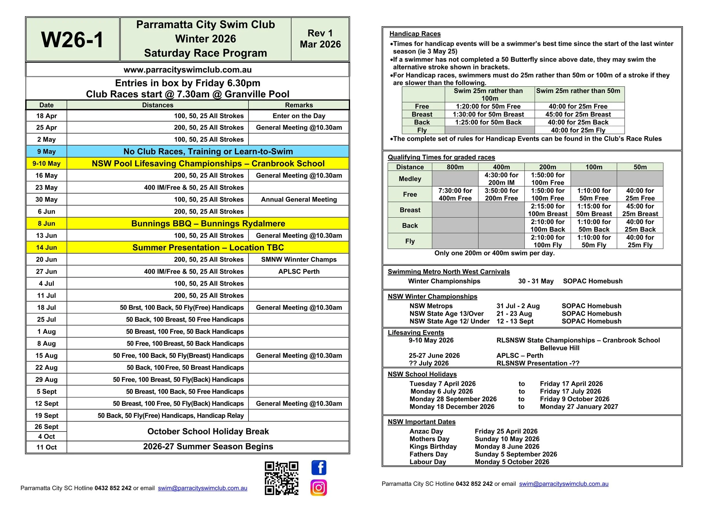 2026 Winter Program — Parramatta City Swim Club