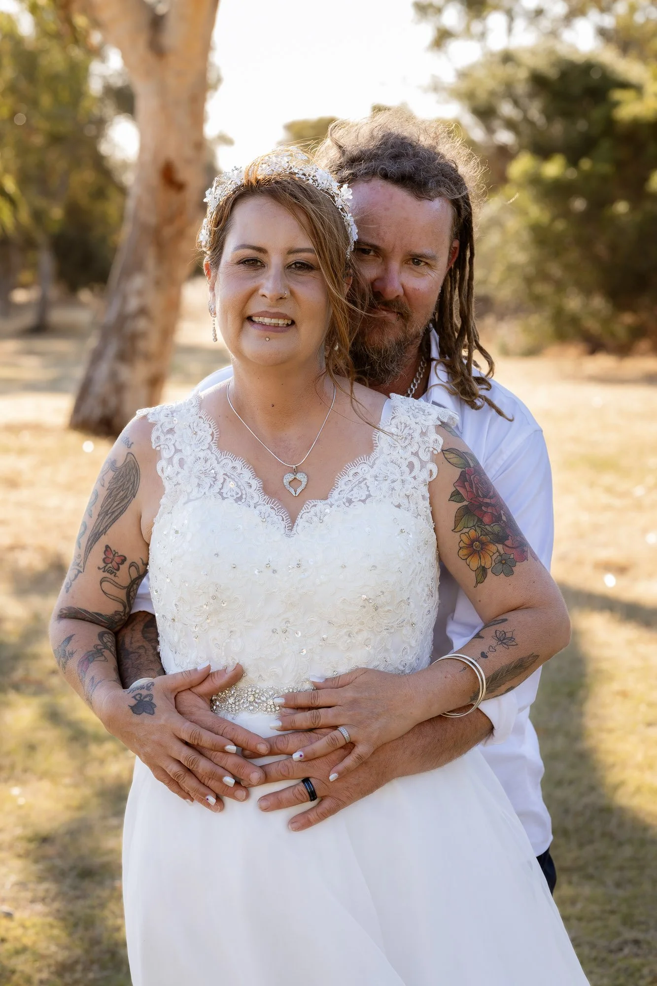 Bride and Groom embrace