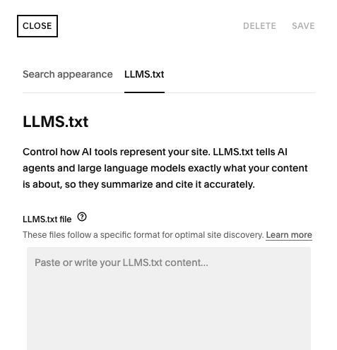 Squarespace LLM.Txt Screen