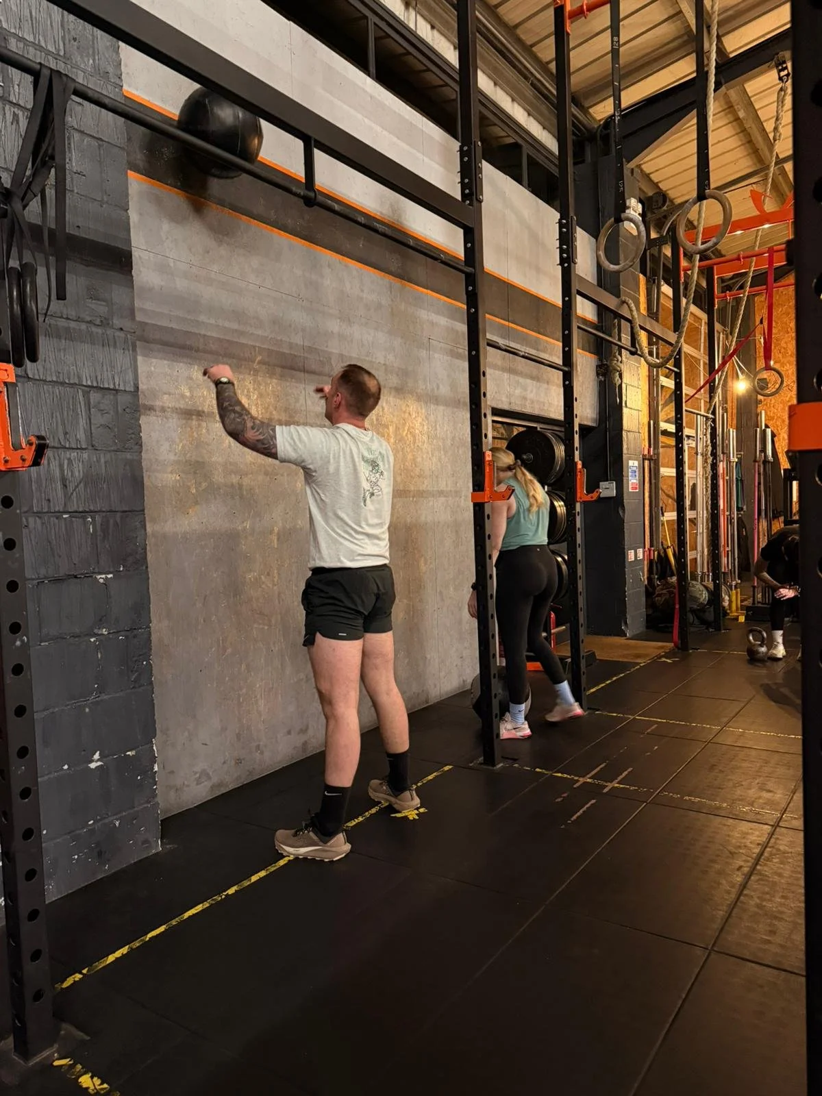 Our race track utilises wall balls.  Alot.  Here is Ali gritting his teeth through. a workout.