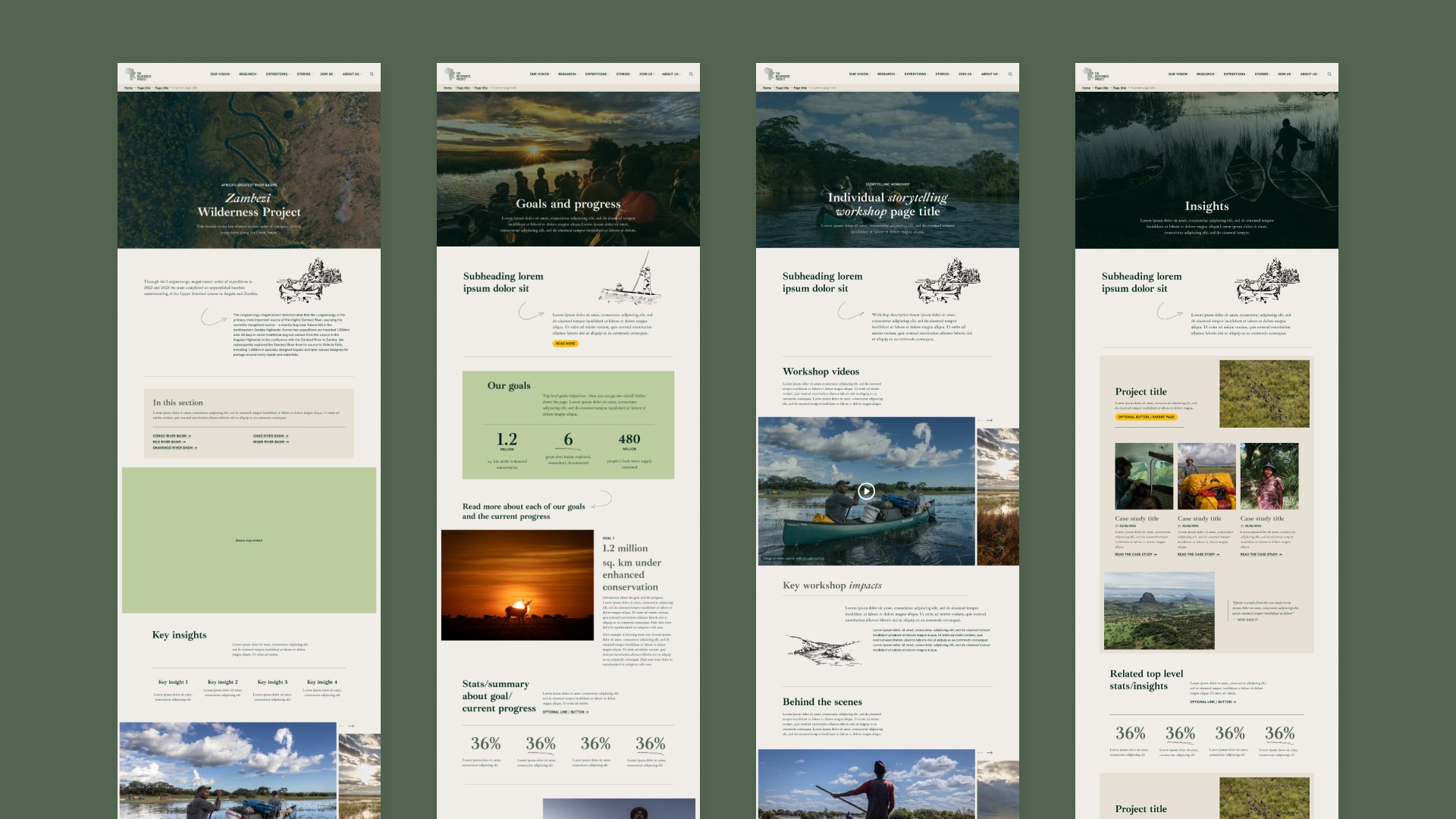 An image graphic showing 4 desktop page designs for the new The Wilderness Project