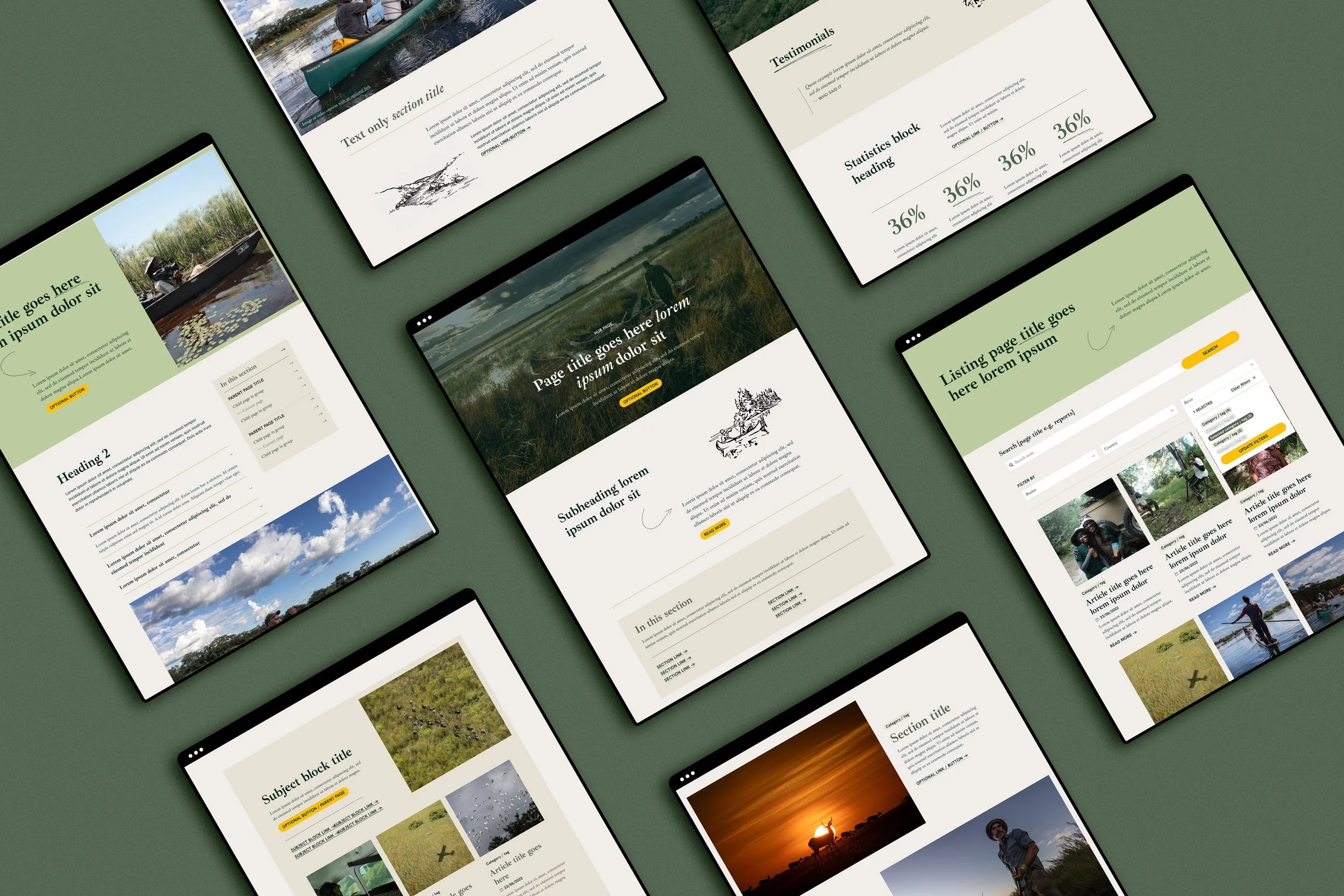 Several ipad screens with various website design mockups