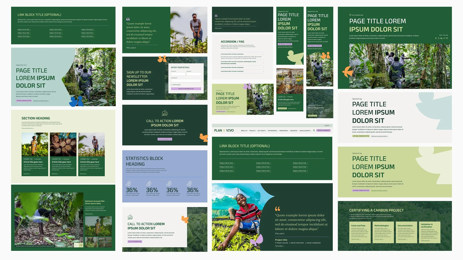 Plan Vivo website design system showing different components and sections of the website design