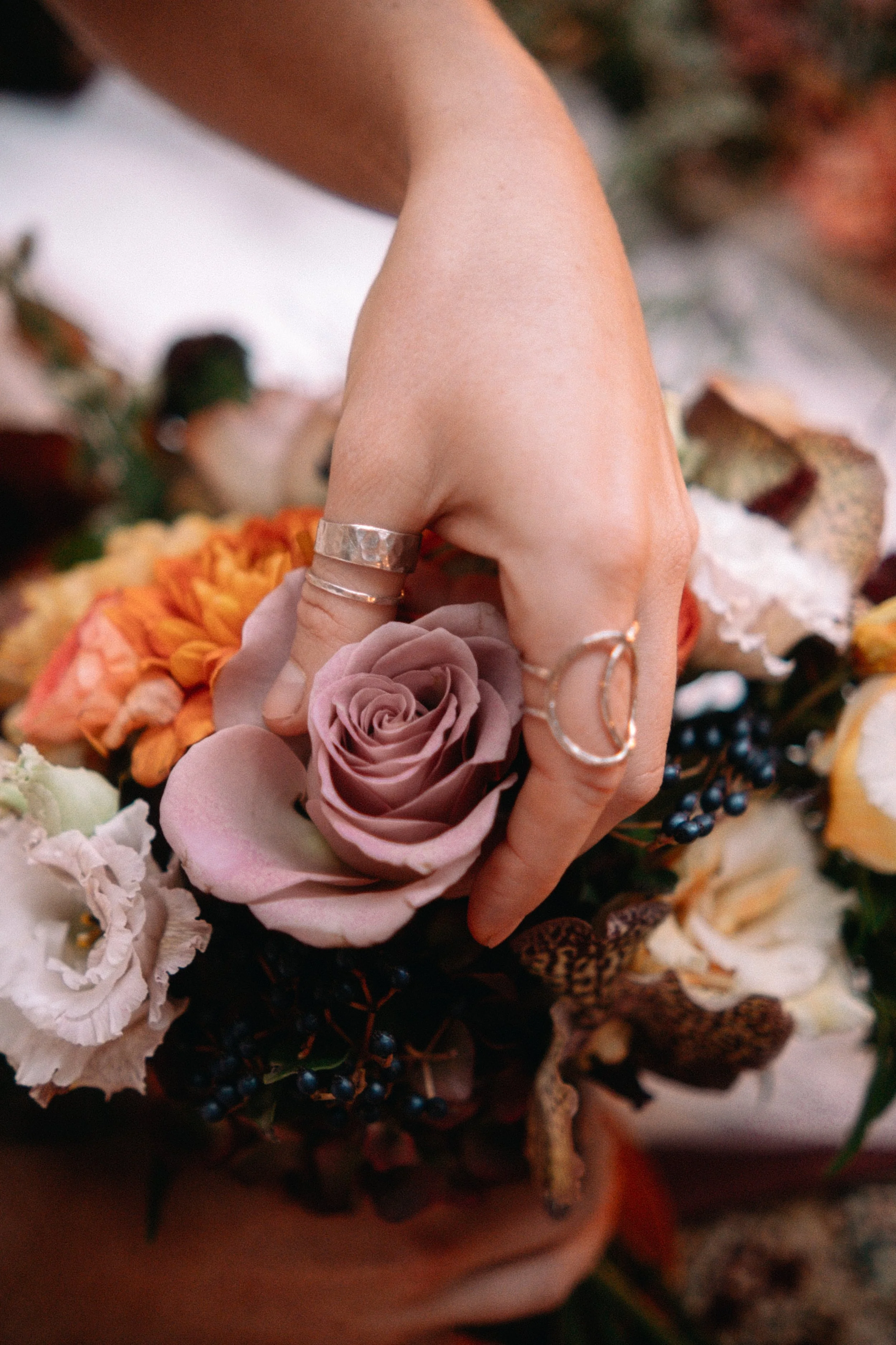 Autumn bridal bouquet and jewellery by Daisy Cannan, Mount Pleasant Eco Park, Porthtowan, Cornwall wedding photographer
