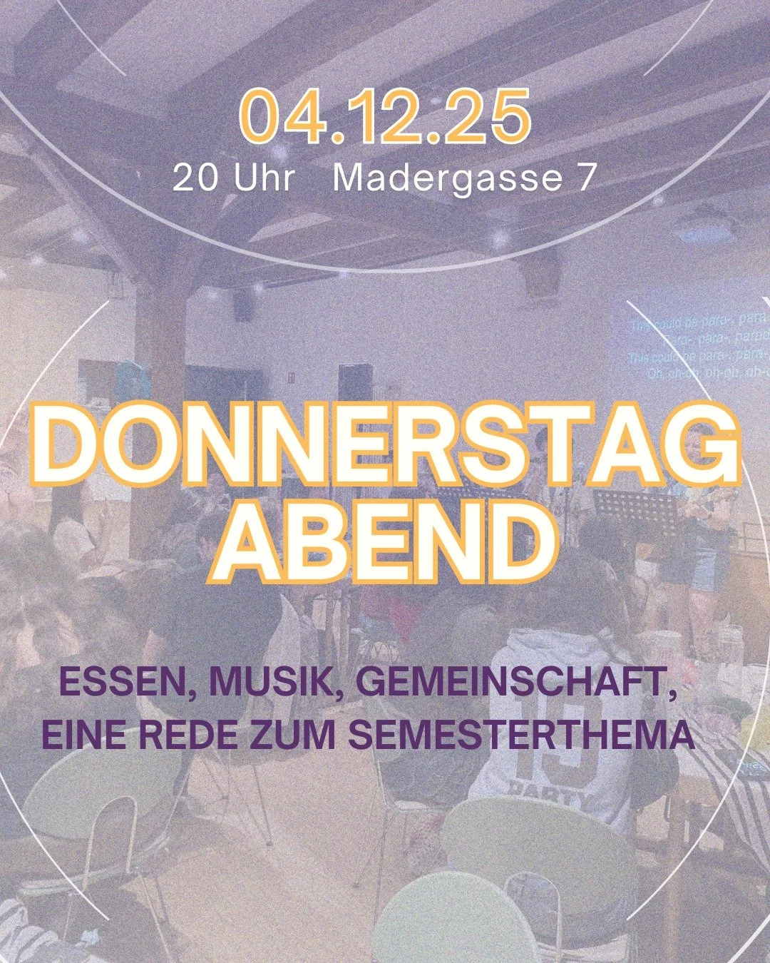 Morgen ist wieder Donnerstagabend und ihr seid alle herzlich eingeladen gemeinsam zu essen, zu singen, bei der n&auml;chsten Rede zu unserem Semesterthema &quot;Wer bist du?&quot; mitzudenken und die Gemeinschaft zu genie&szlig;en!

📍Jakobusscheuer,
