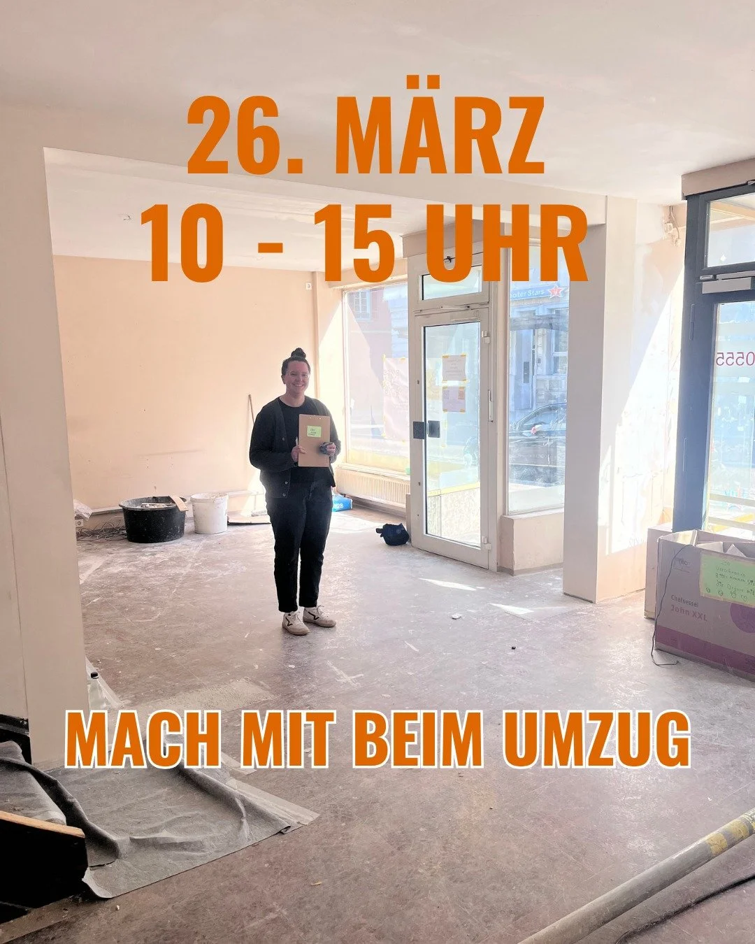 Am Donnerstag geht&rsquo;s weiter mit dem Umzug und ihr seid alle eingeladen mitzumachen! Wir lagern Kisten,  f&uuml;llen L&ouml;cher in der Wand, lagern M&ouml;bel ein&hellip; Wenn du dabei bist, melde dich bei uns, damit wir f&uuml;r genug Essen so