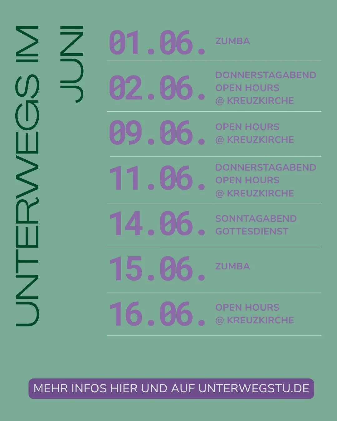Ein neuer Monat bringt neues Unterwegs Programm zu euch. Wir freuen uns darauf!