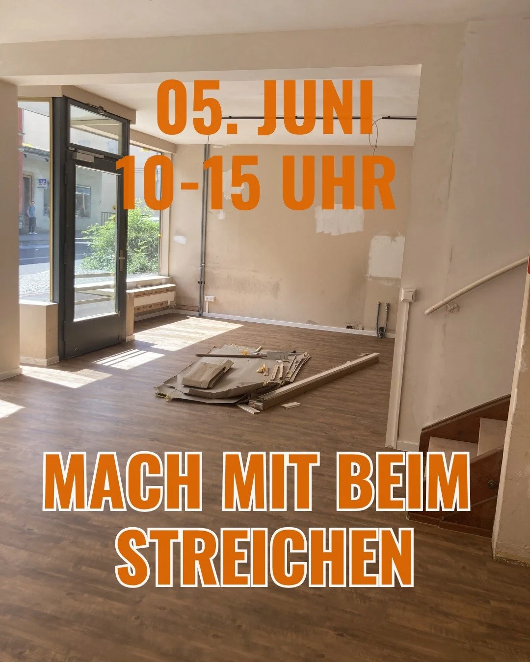 Die Baustelle macht Fortschritte und WIR K&Ouml;NNEN MIT STREICHEN BEGINNEN! 
Kommt dazu, die ganze Zeit oder einen Teil der Zeit - wie ihr k&ouml;nnt und m&ouml;gt. F&uuml;rs Mittagessen (Pizza, auch vegan!) sorgen wir. Meldet euch, wenn ihr dabei s