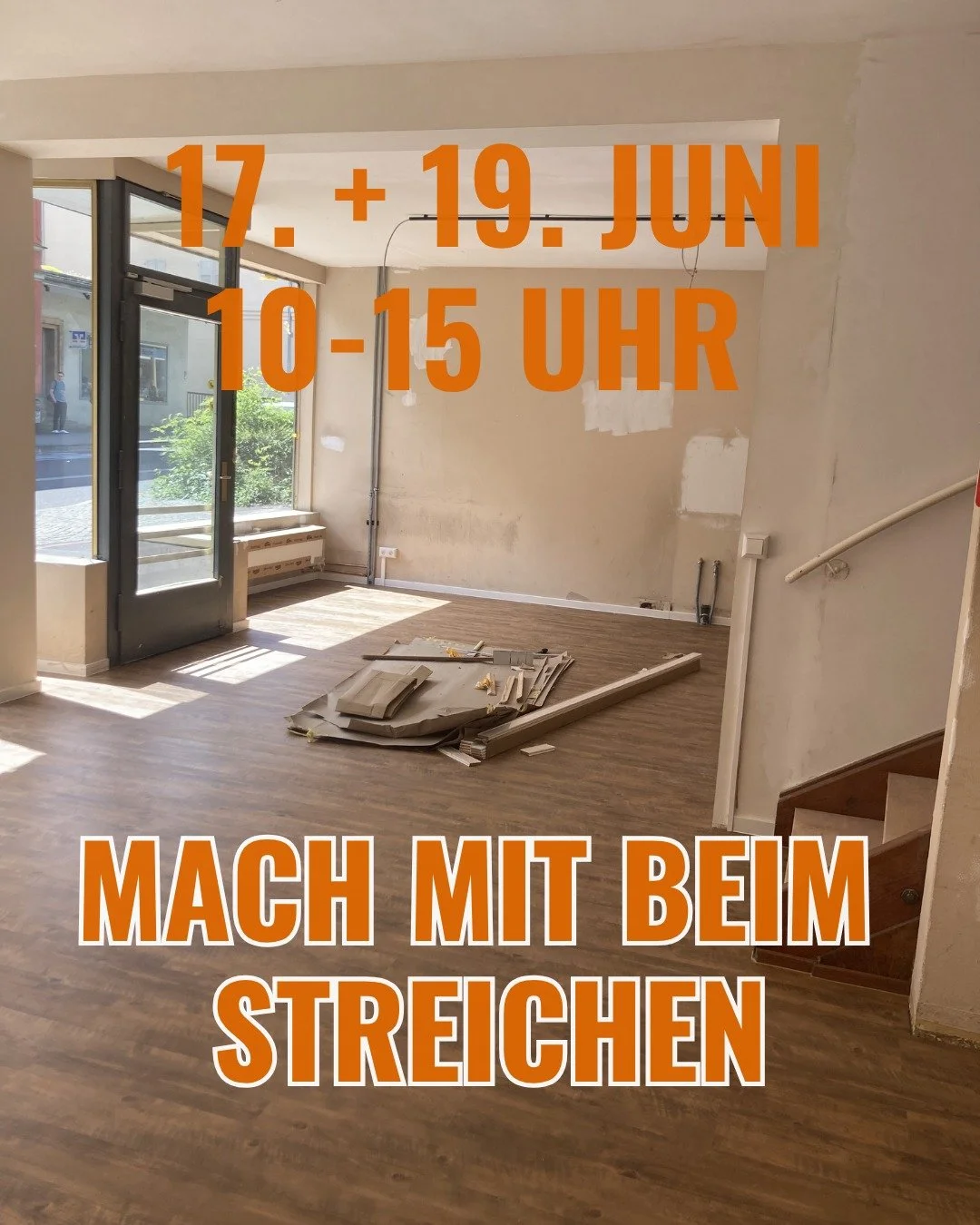 N&auml;chste Woche geht's mit Streichen weiter!

Kommt dazu, die ganze Zeit oder einen Teil der Zeit - wie ihr k&ouml;nnt und m&ouml;gt. F&uuml;rs Mittagessen (Pizza, auch vegan!) und f&uuml;r Snacks sorgen wir. Meldet euch, wenn ihr dabei seid, dass