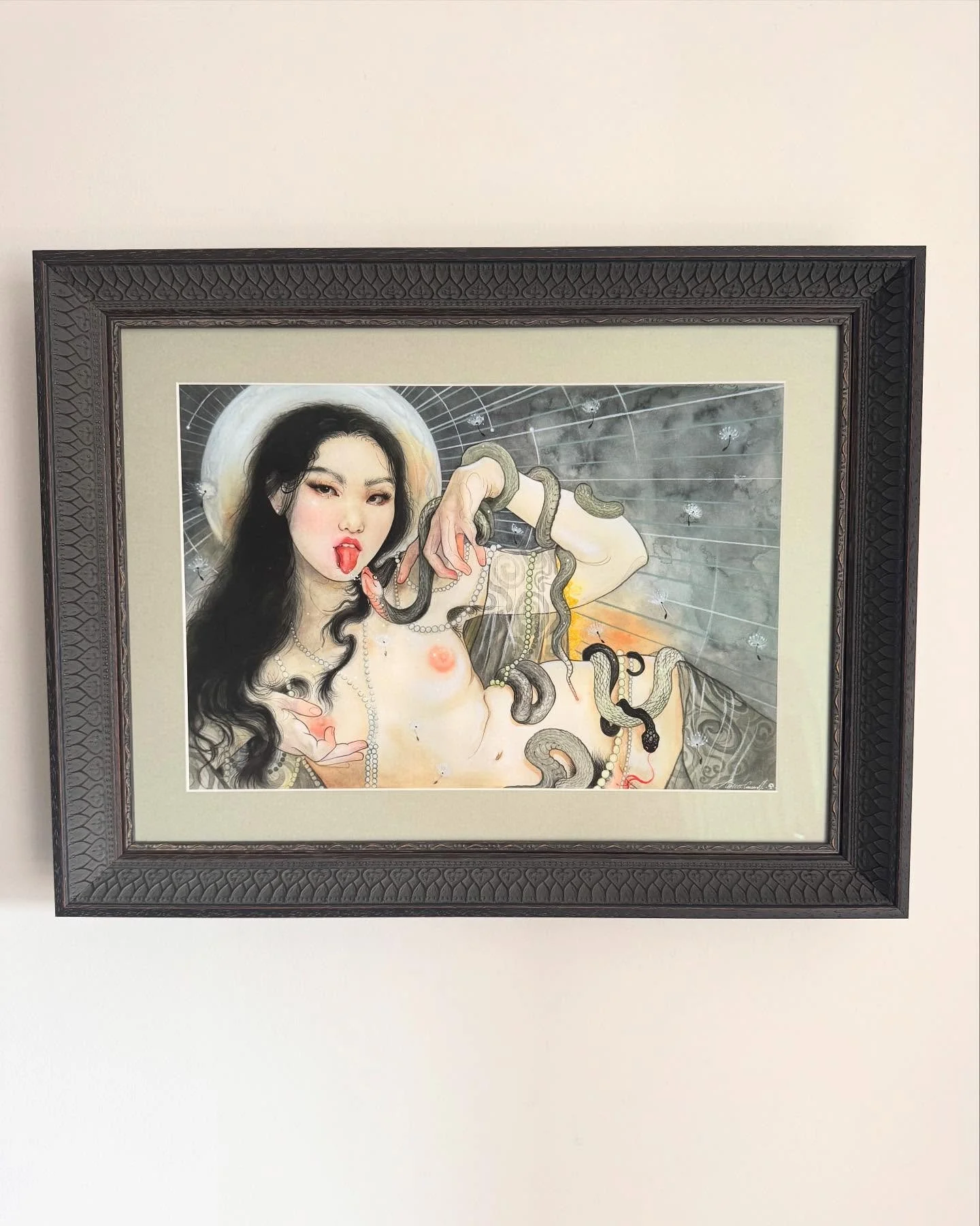 One from a couple of months back.. This gothic moulding and slip from @larsonjuhluk is a thing of beauty and a perfect accompaniment with the mountboard colour for this artwork. Some things were just made to go together. Whether it&rsquo;s fish and c