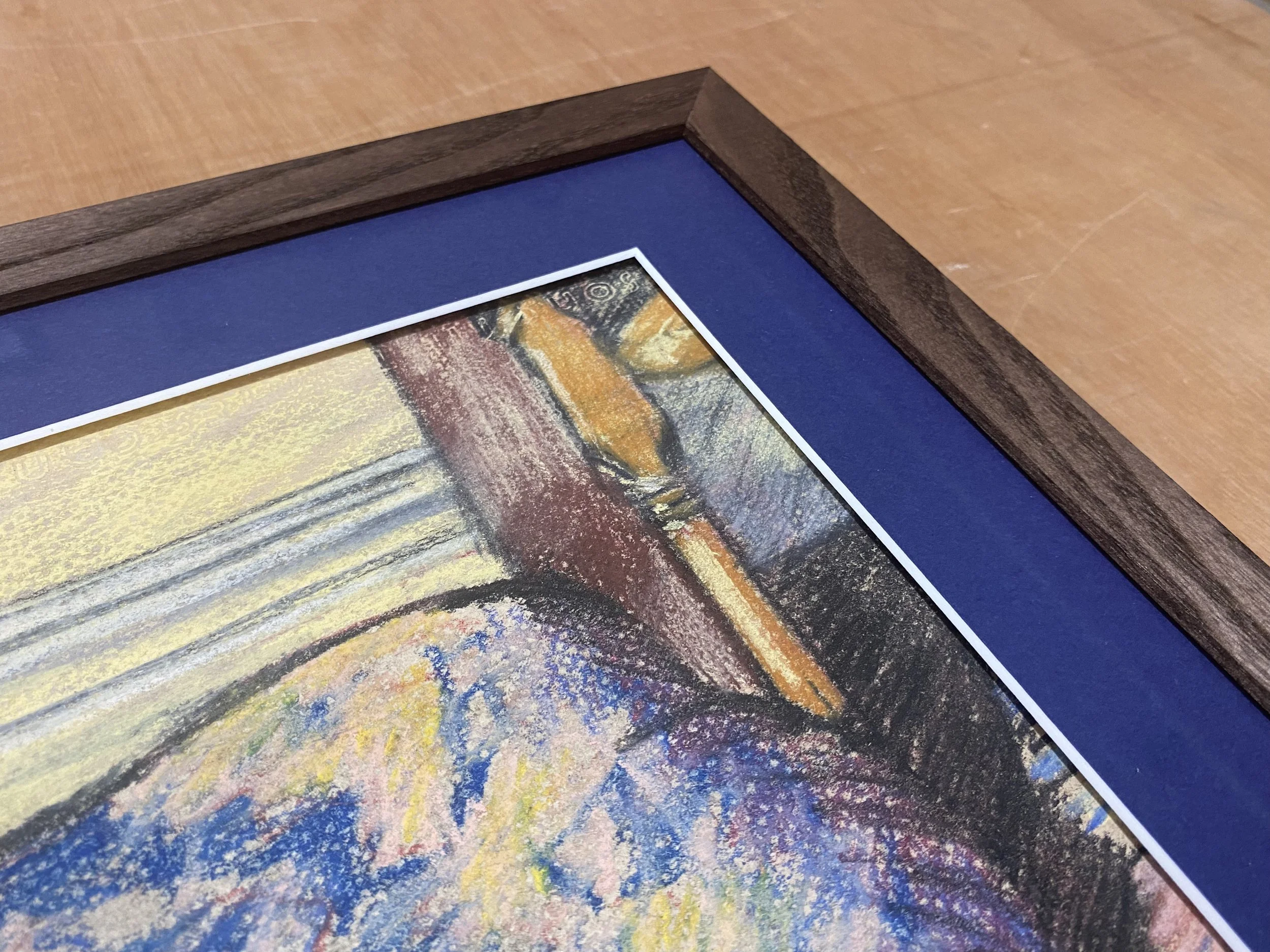Chalk pastel drawing framed with a gutter mount
