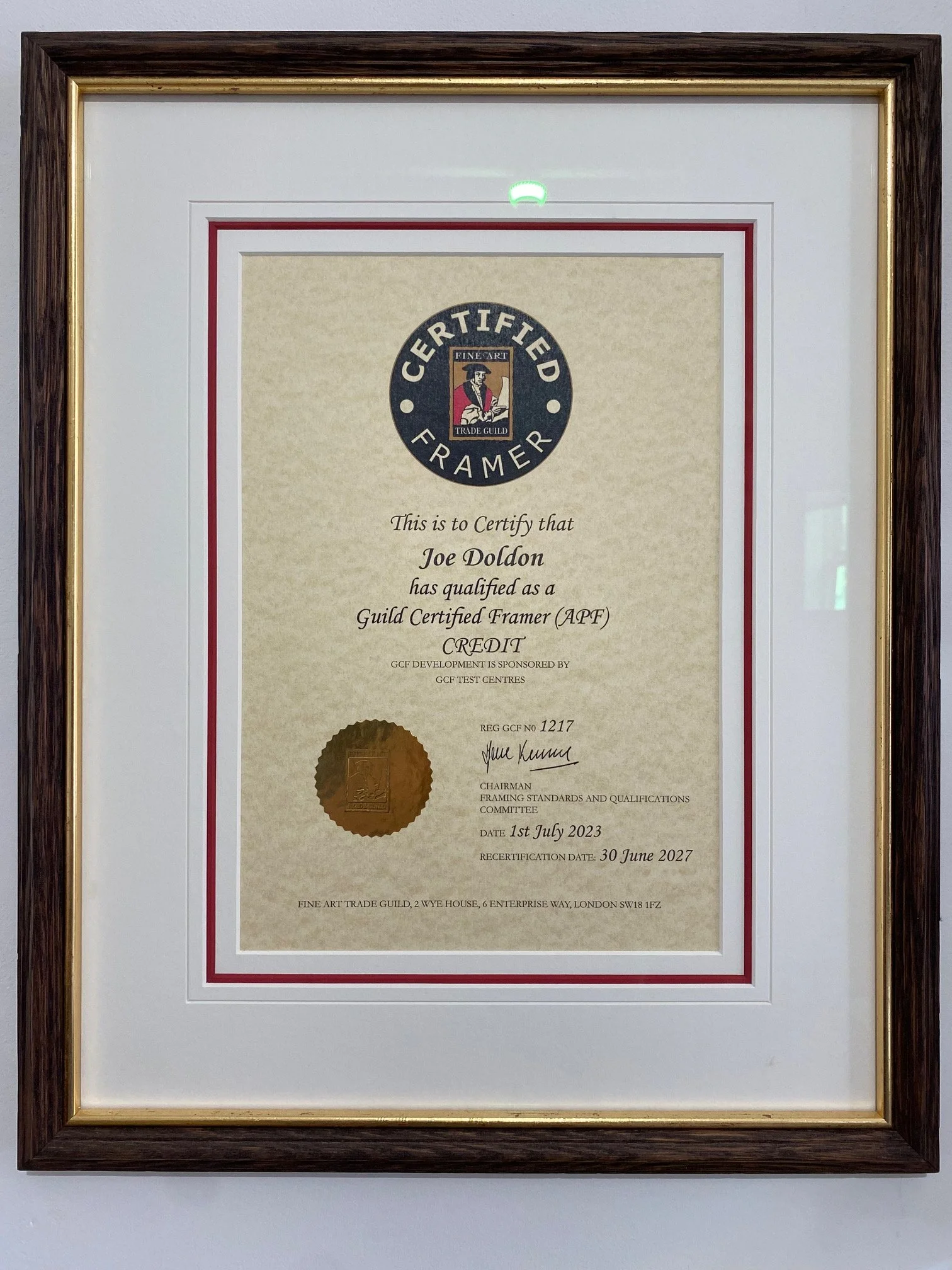 Guild Certified Framer Certificate