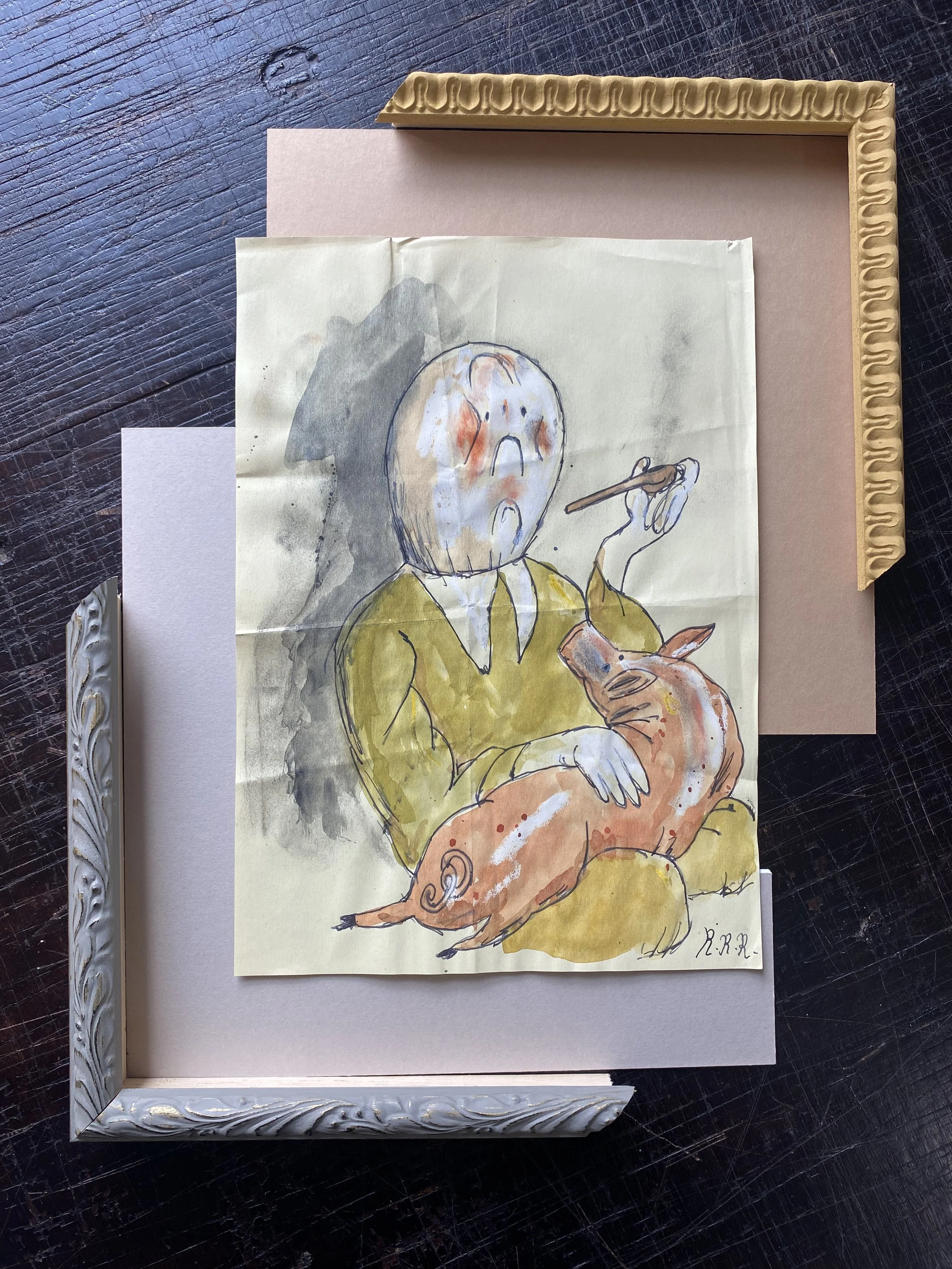 Rowan Roberts 'Pig', ink, watercolour, pastel and graphite on paper