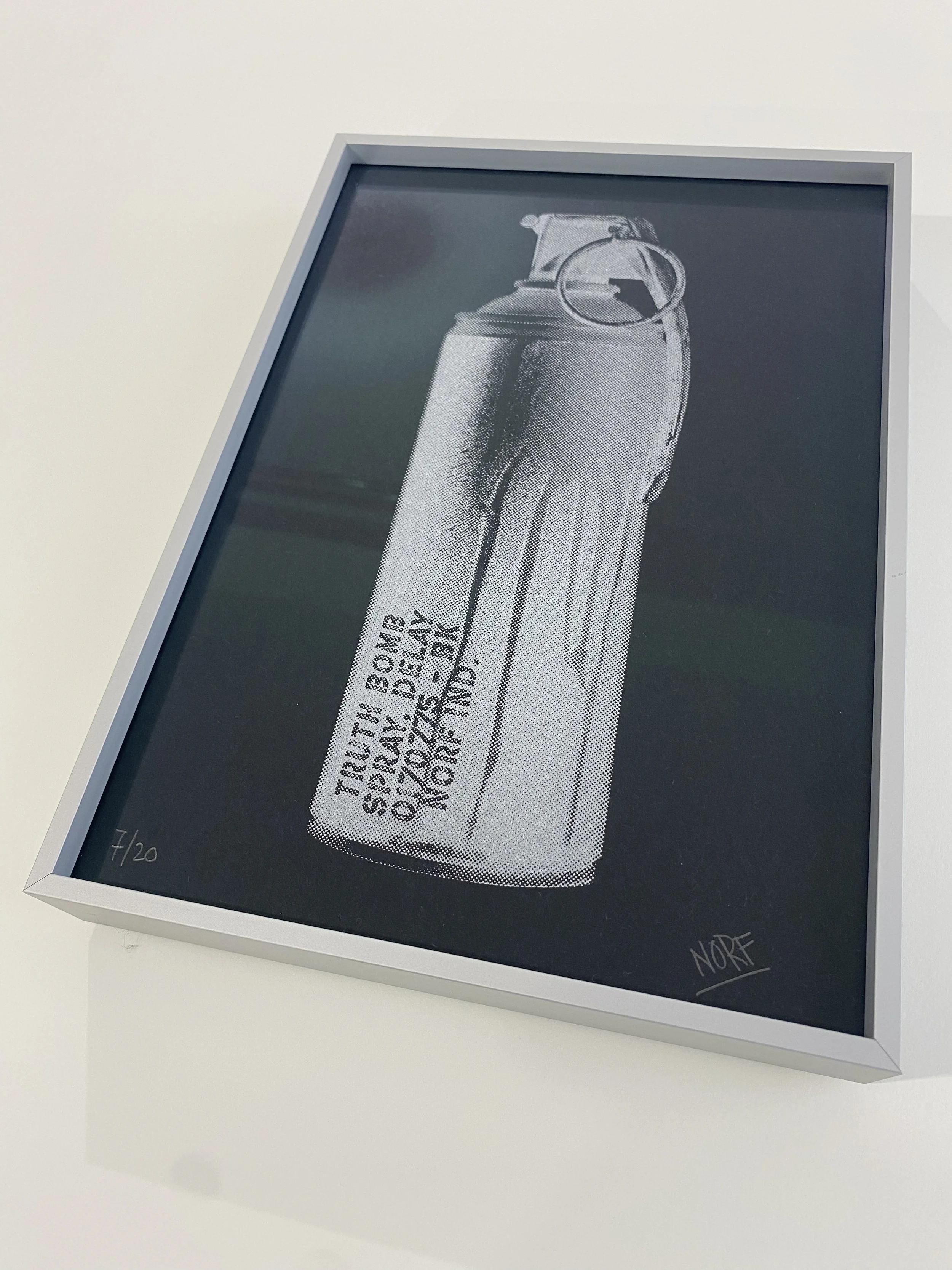 NORF screen printframed in a brushed silver aluminium frame