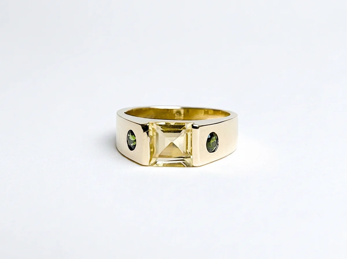 yellow gold, cetrine and green tourmalines