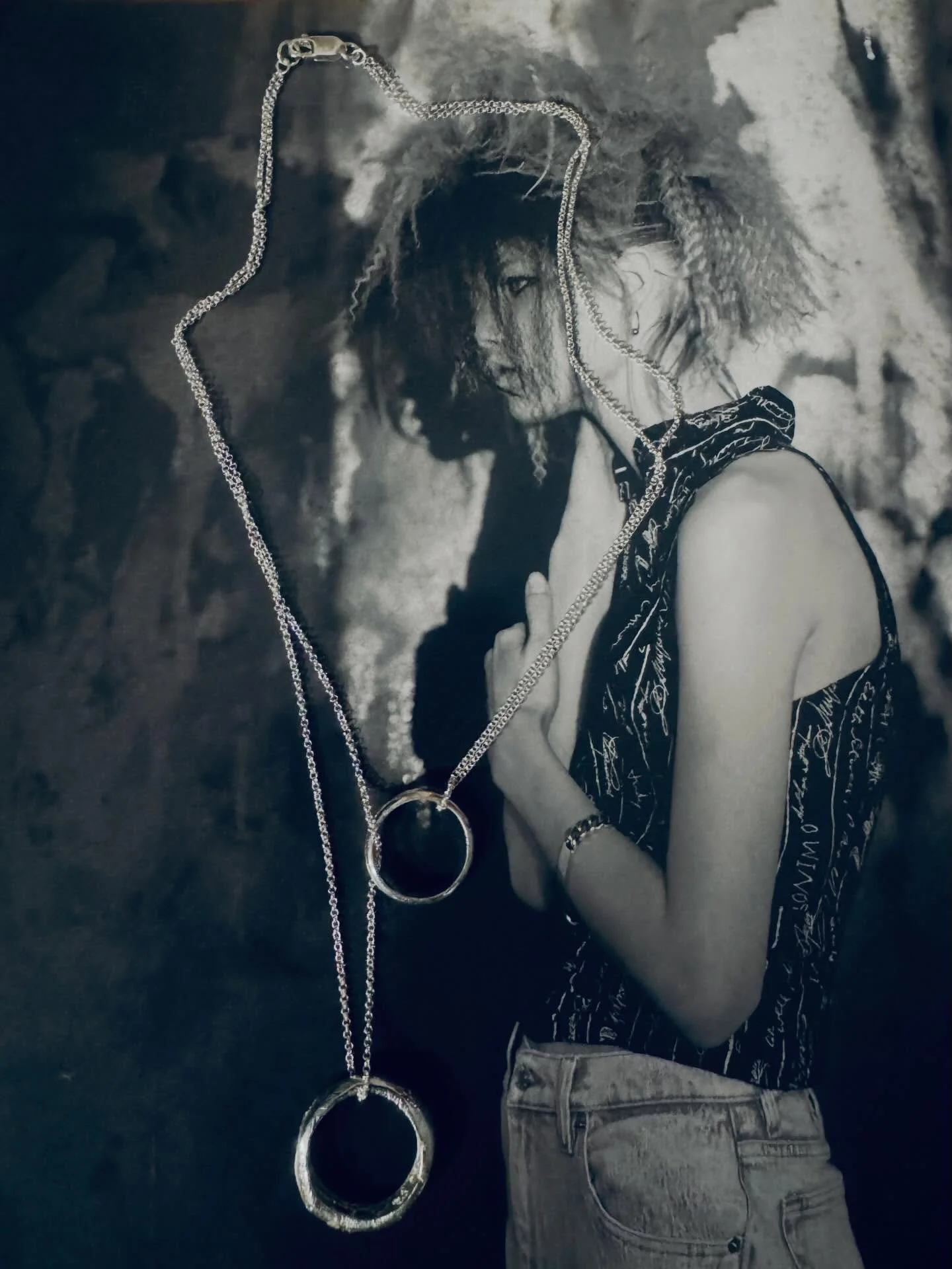 Re-visualisation of an old favourite necklace🤩✨The new version of the old &lsquo;Two Rings&rsquo; necklace. These pieces have sapphires scattered through out them and some even have speckles of gold&hellip; ✨🤩 I&rsquo;m personally here on Broadway 