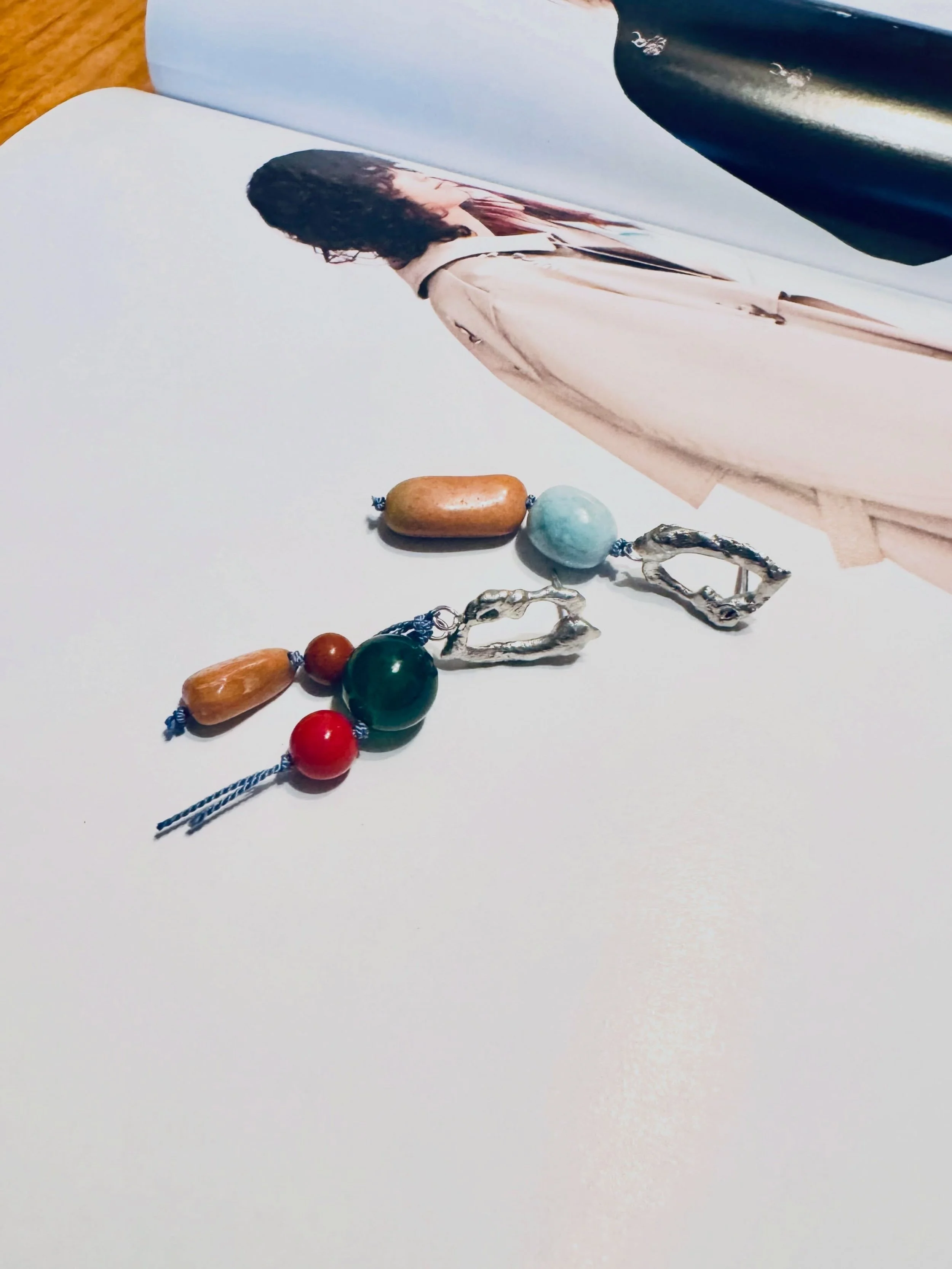 Broadway newbie&rsquo;s! Made some semiprecious stone earrings this week. A mixture of Barrel beads, fresh water pearls, agates in different colours, pressed coral and jasper. Buckle and Twist charms incorporated into the pieces, all strung on cornfl