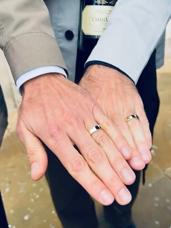 I was chosen to make this handsome couple&rsquo;s wedding bands, I feel very honoured! 🥰 
Alex and Dewi had their own gold, that they wanted to reuse in their wedding bands. The old gold was pieces handed down to Alex, which he didn&rsquo;t wear&hel