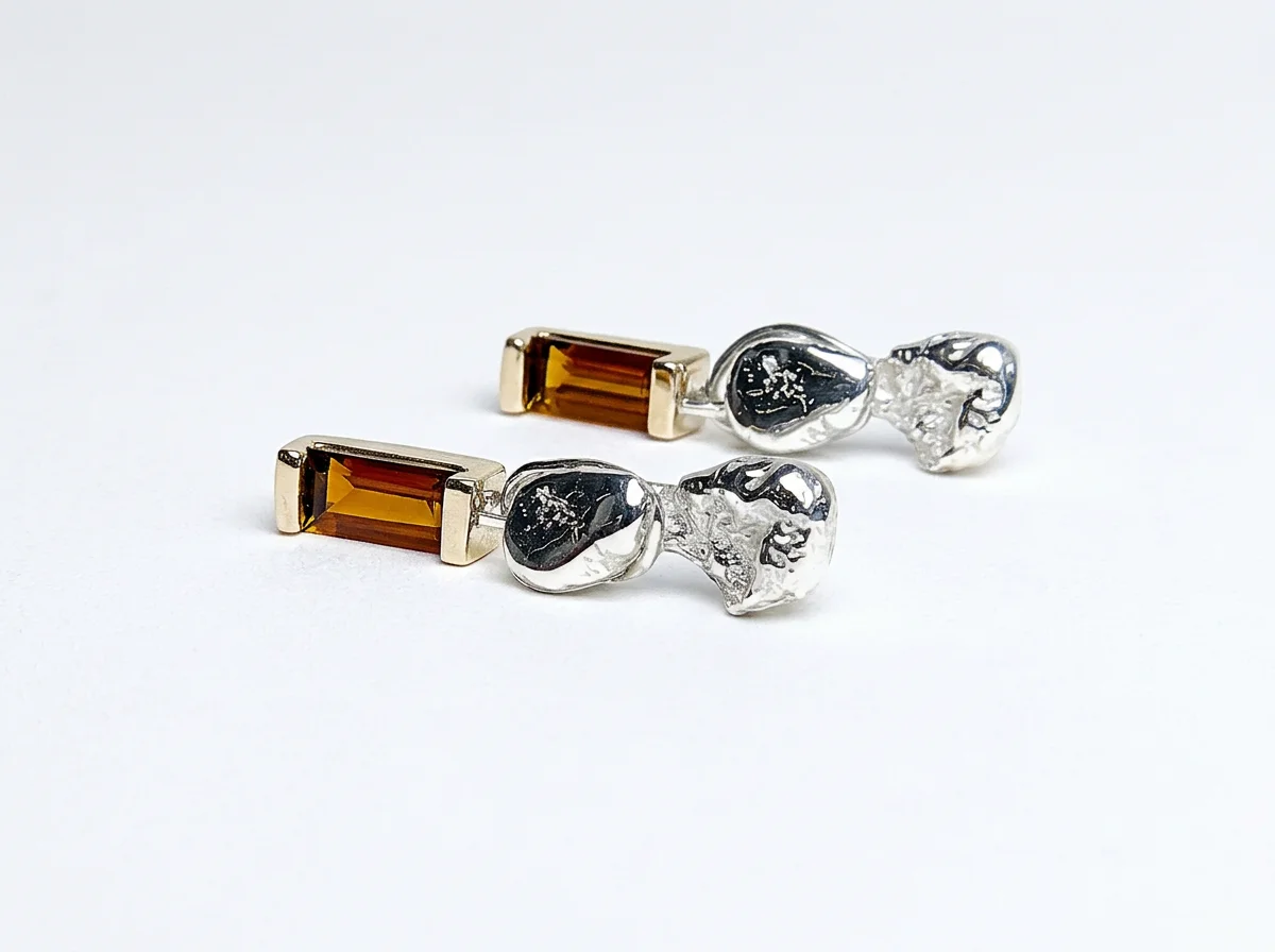 gold and silver mixed citrine earrings