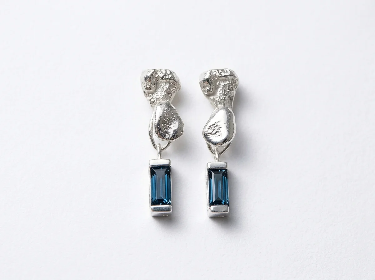 blue semiprecious stones in sterling silver drop earrings
