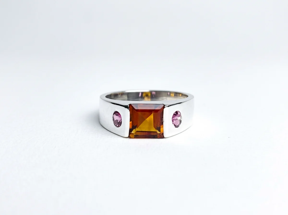 amber coloured citrine and sterling silver ring