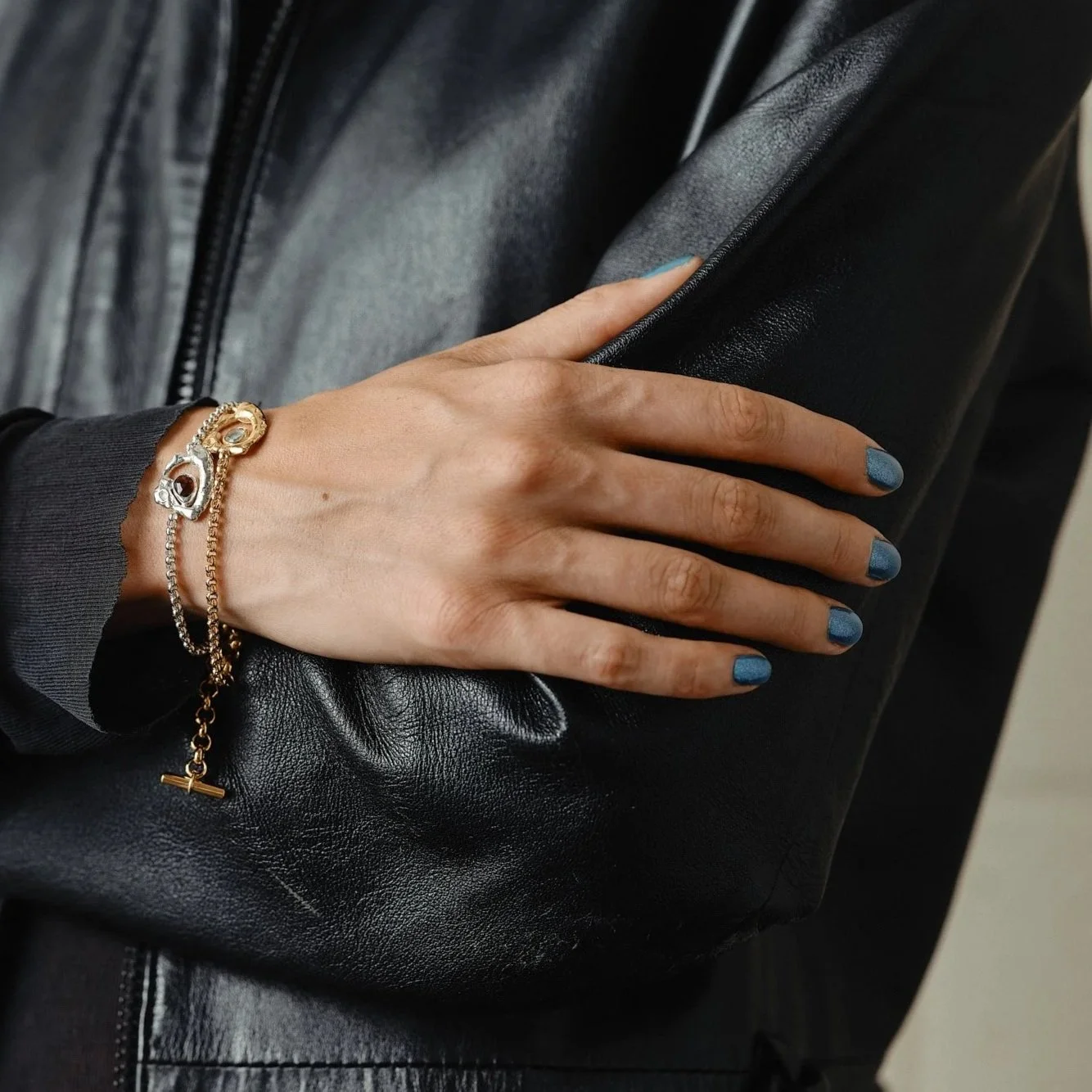 Gold and silver and blue nails