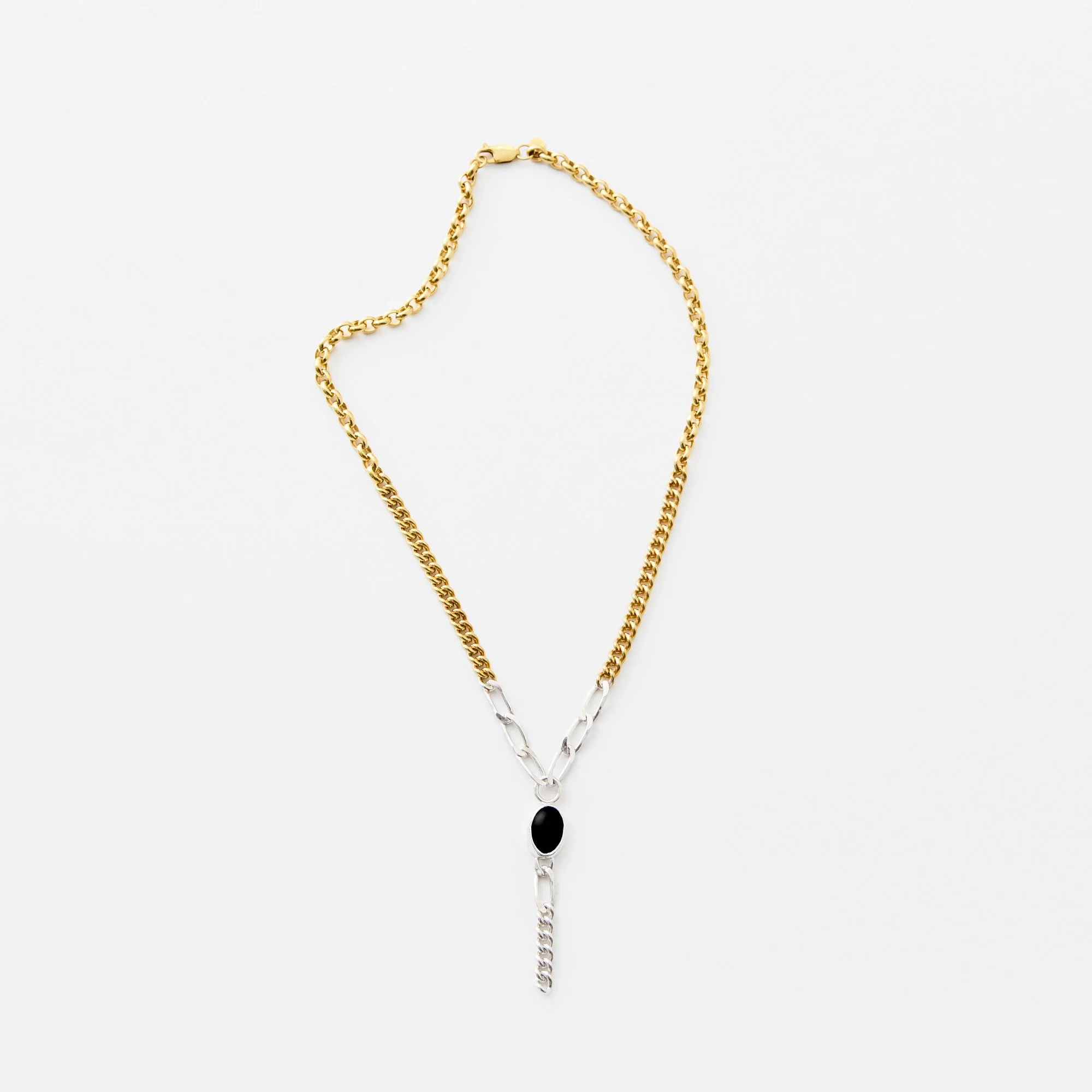 Gold and silver necklace with an obsidian