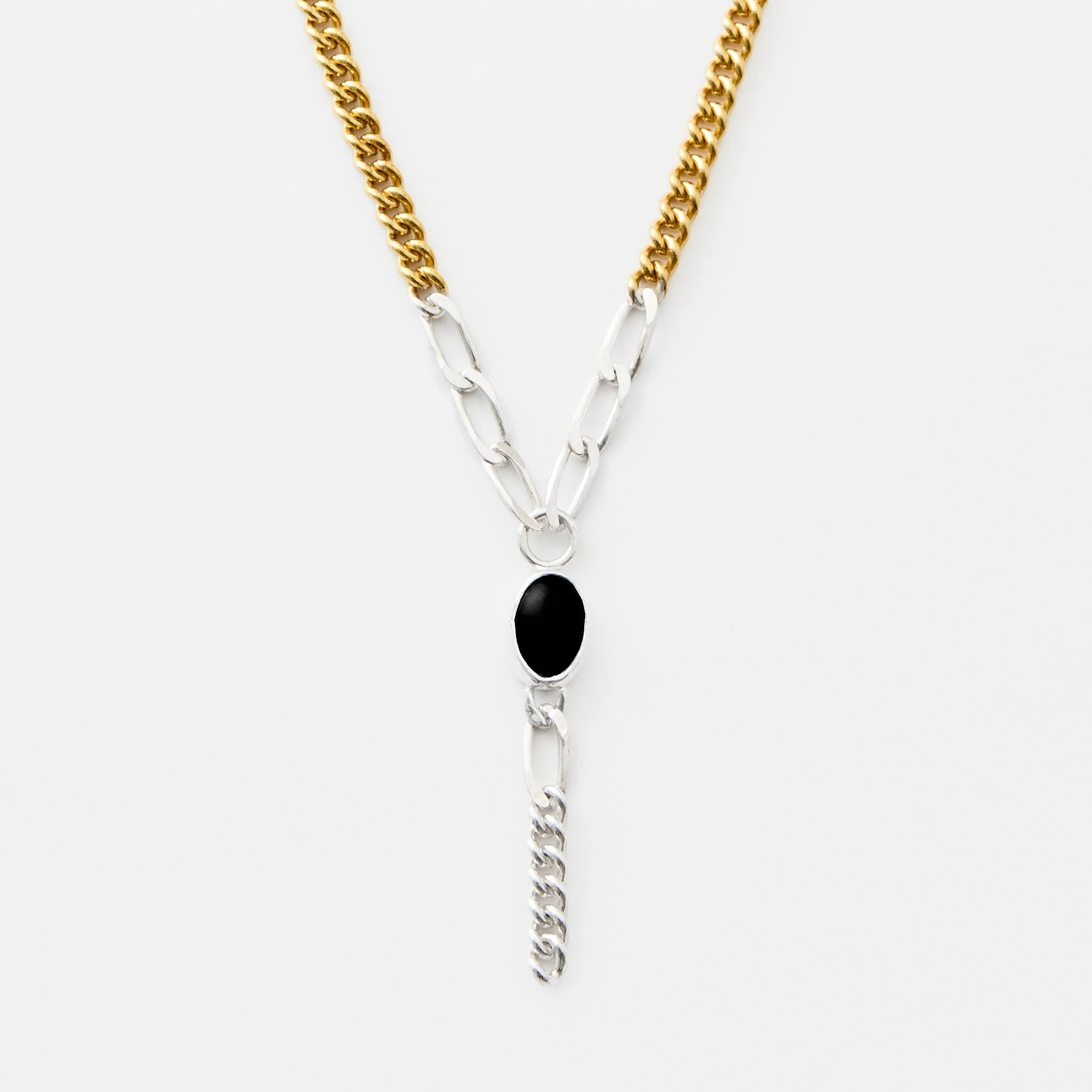 Close up on silver tail necklace