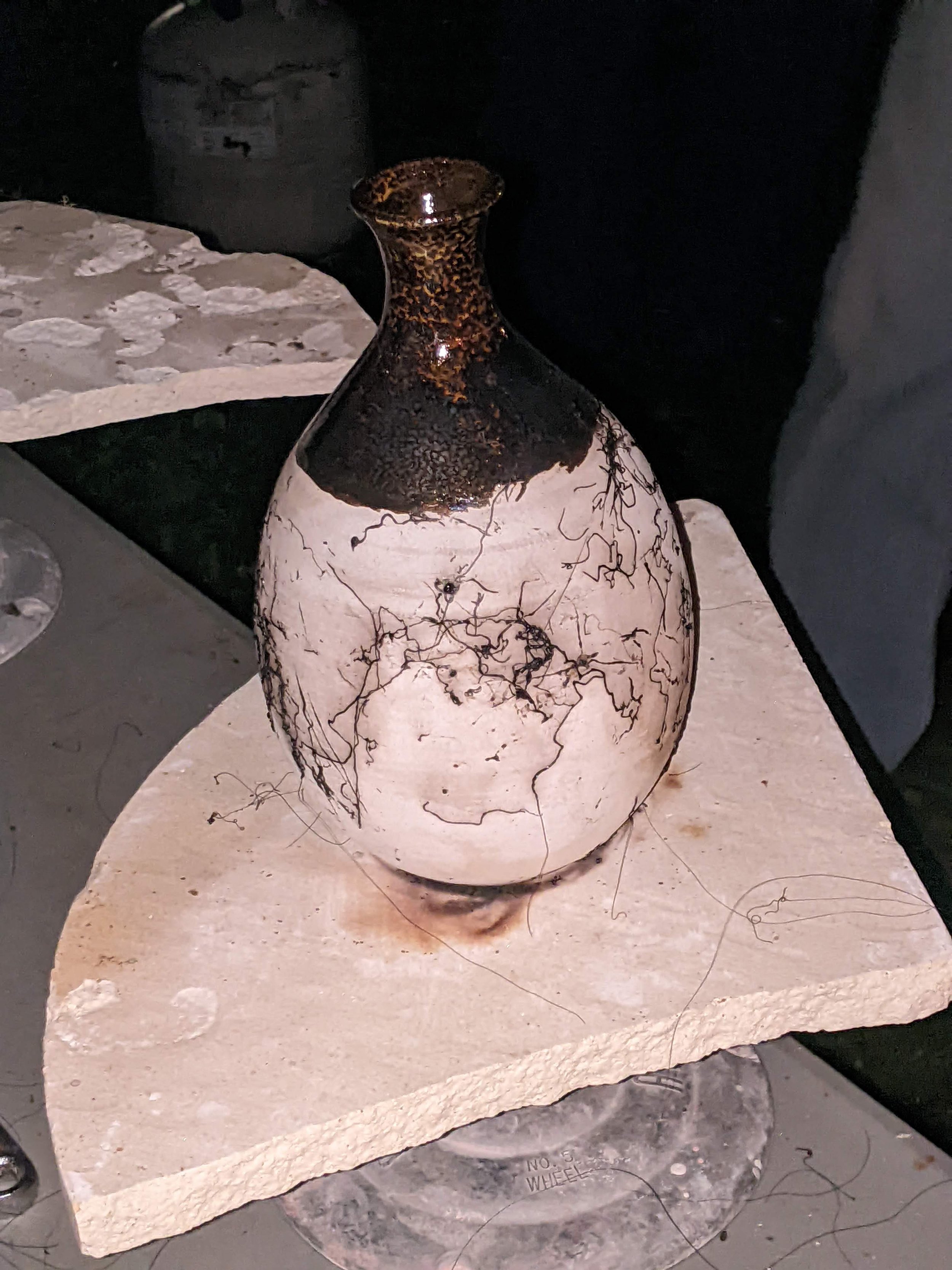 Horse hair design Raku pot
