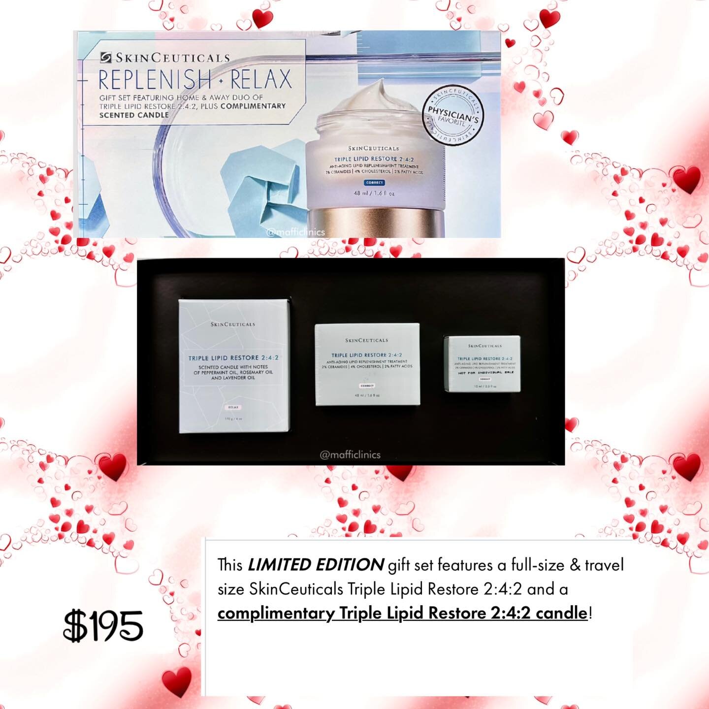 Get your Mother&rsquo;s Day gift this week. 
Full size and travel size triple lipid moisturizer PLUS a wonderful scented candle. $195. Only 5 available.