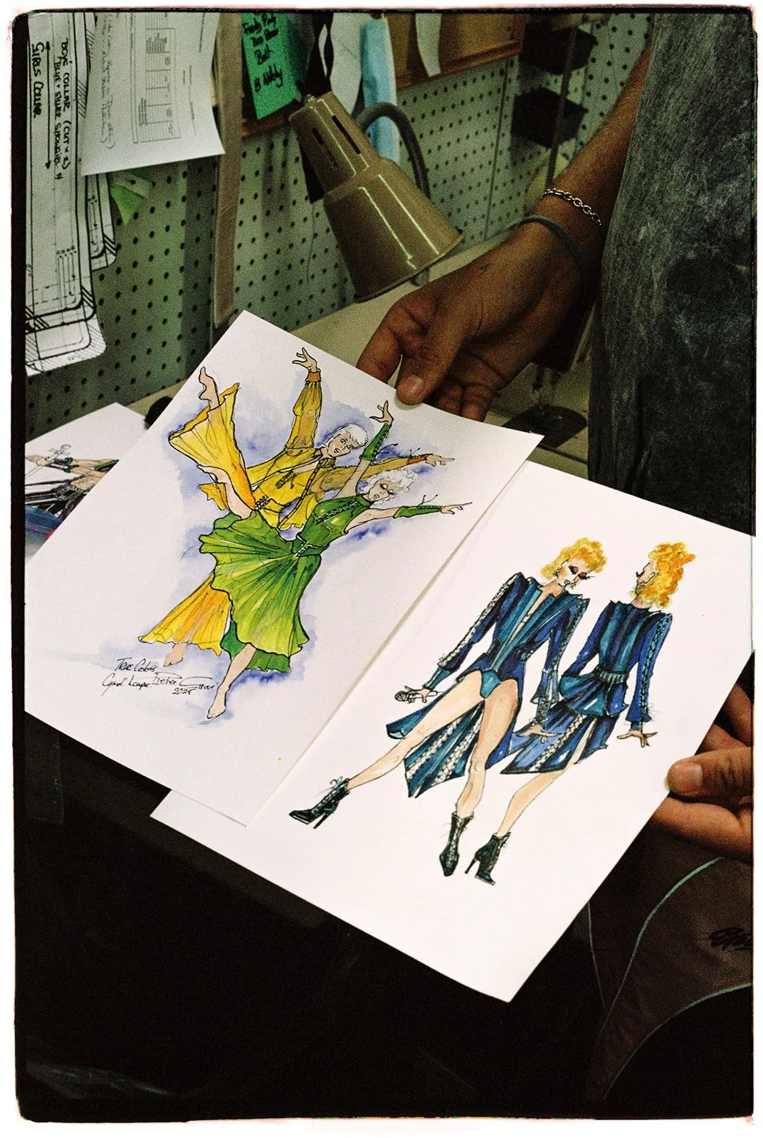 Original costume design sketches used for Las Vegas showgirl performances, photographed on 35mm film.