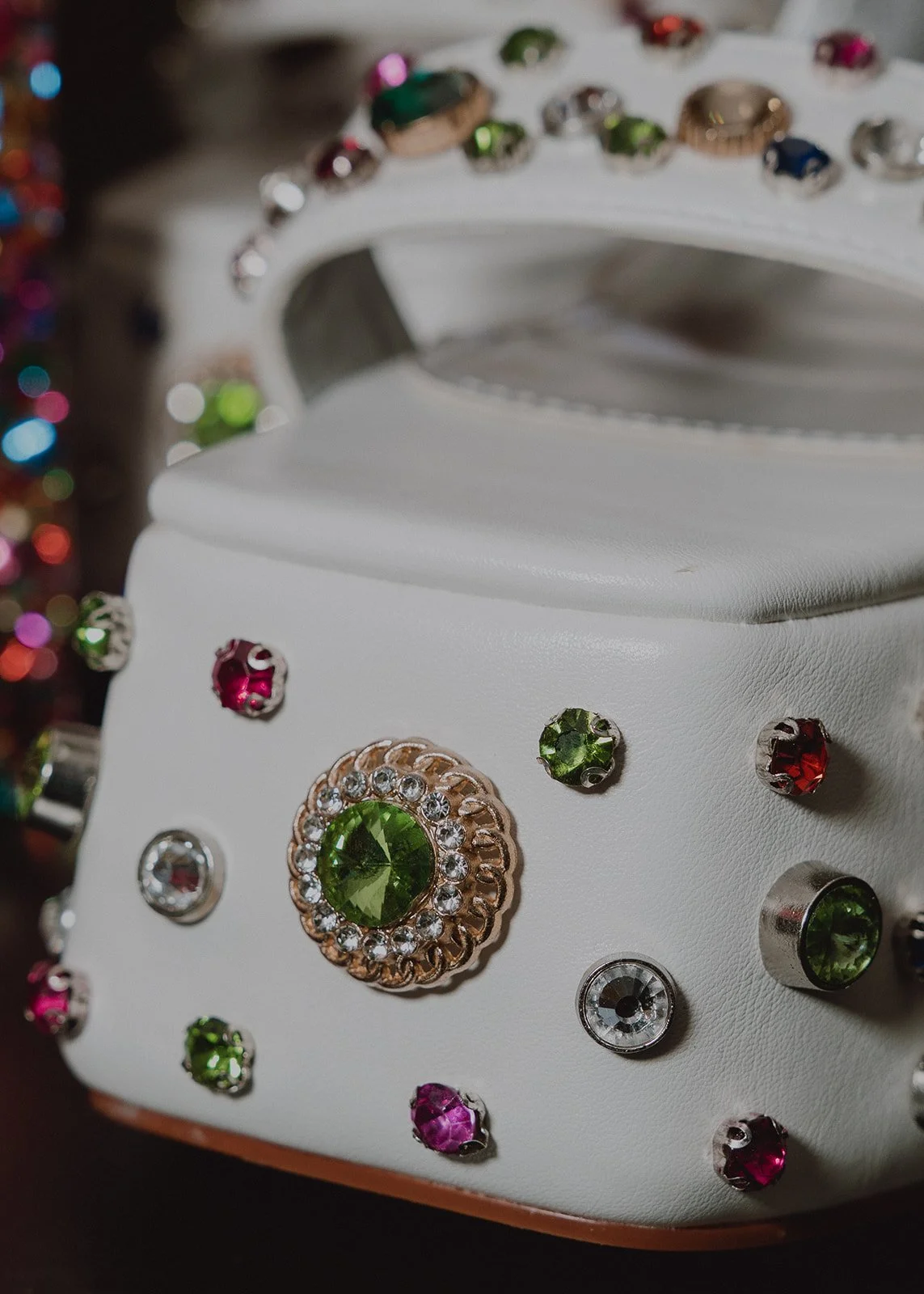Close up shot of a brides bedazzled heels for her alternative Las Vegas wedding.