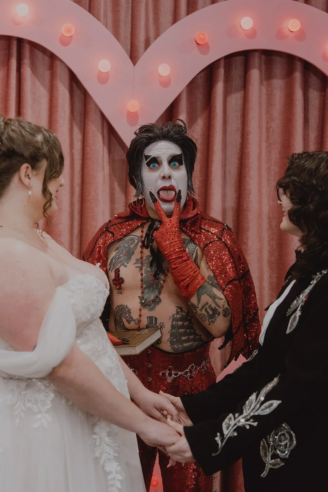 Hellvis performing a Las Vegas wedding ceremony at Sure Thing Chapel.