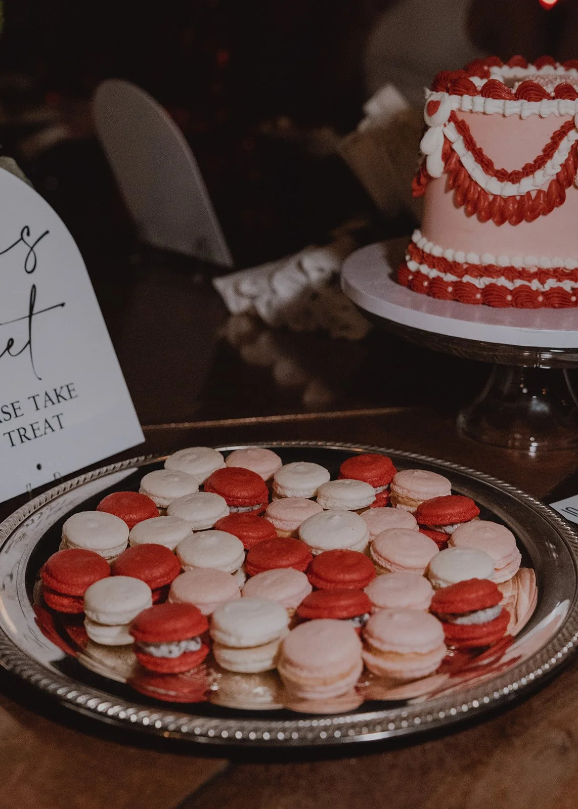 Red pink and white macaroons from Winston Marie Cakes