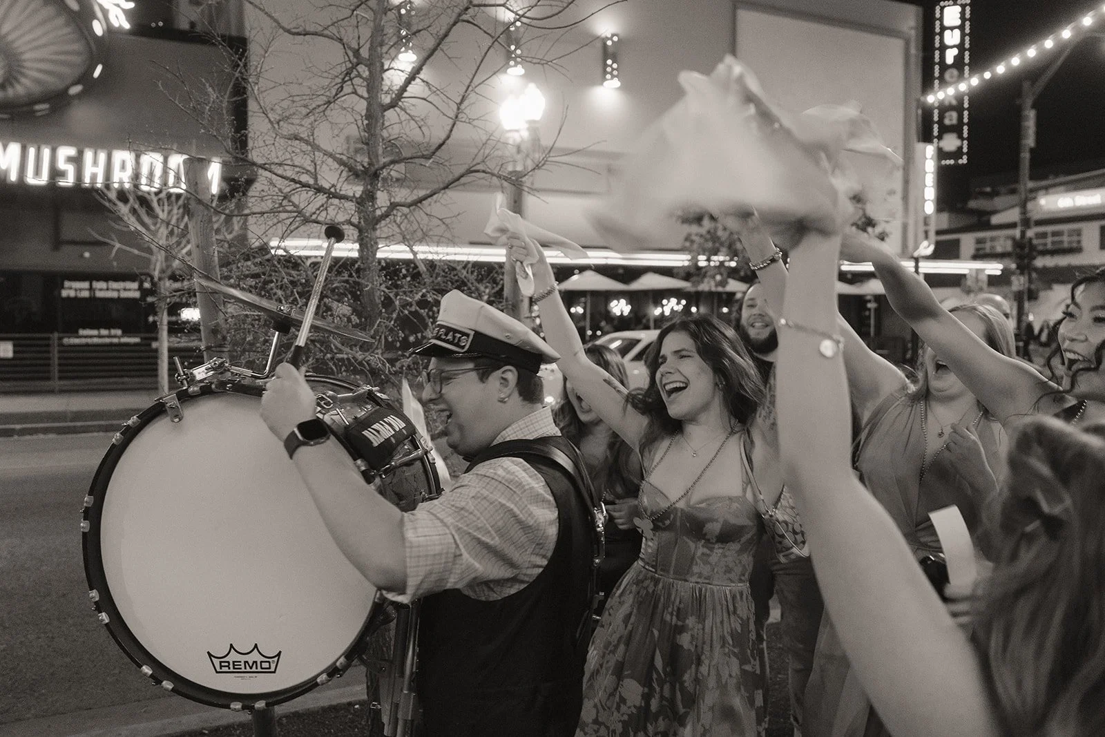 Dixie Flats performing during a New Orleans style second line wedding parade in Downtown Las Vegas.