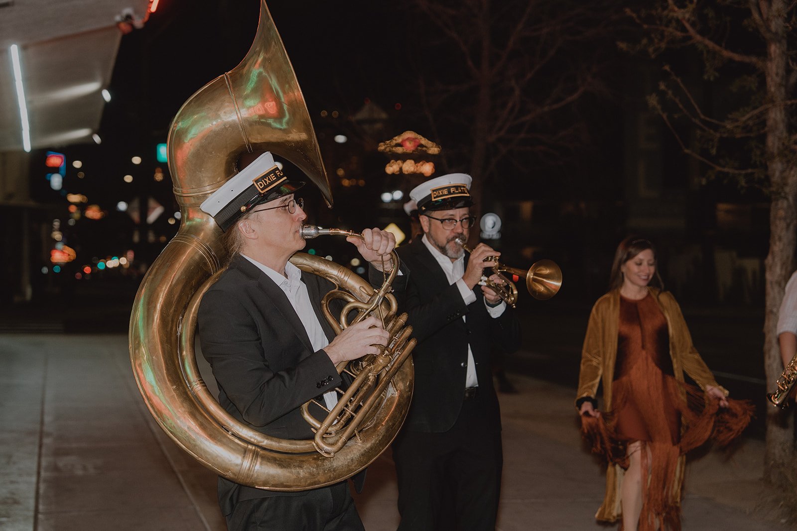 Dixie Flats performing during a New Orleans style second line wedding parade in Downtown Las Vegas.