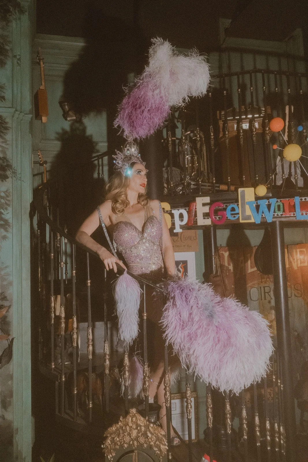 Gypsy Wood posing on the staircase at Superfrico