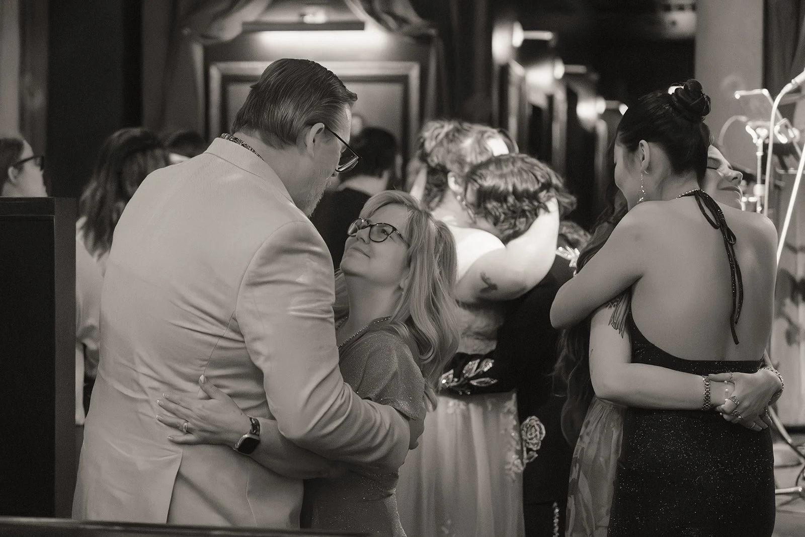 Wedding guests dancing together during a small Las Vegas wedding reception at Cheapshot.