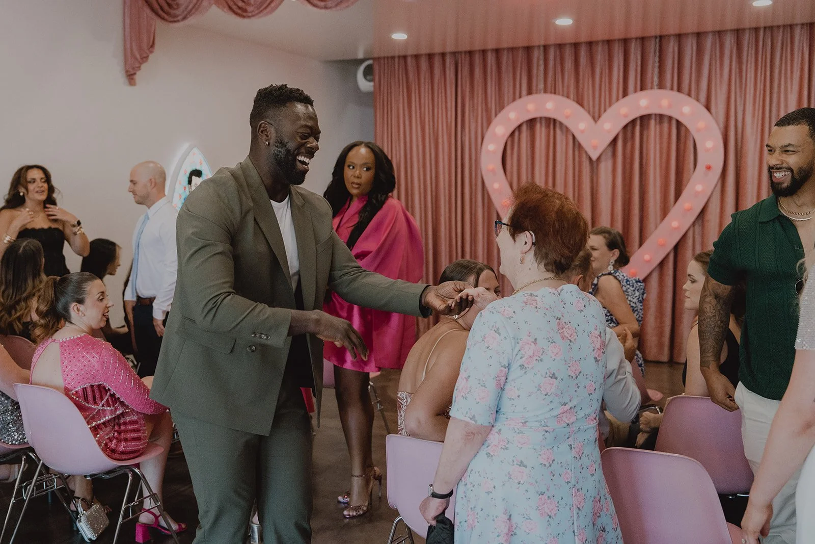 Guests mingling after a Sure Thing Chapel wedding ceremony in Las Vegas.