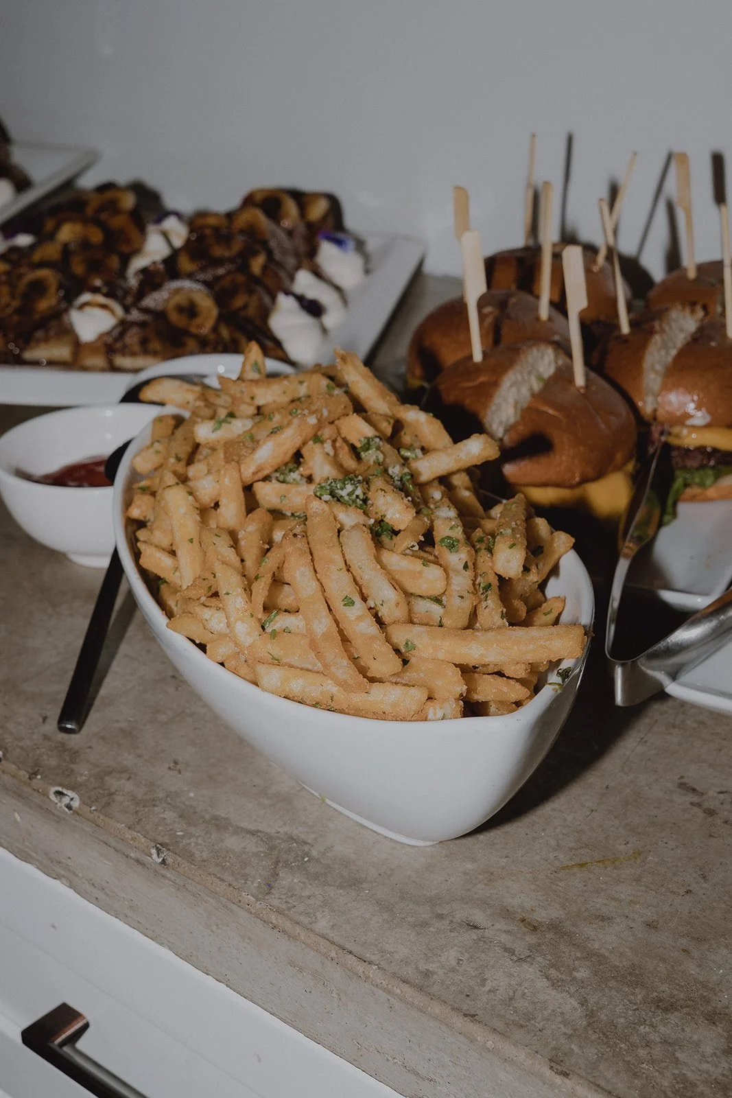 Detail shots of the food during a brunch wedding reception.