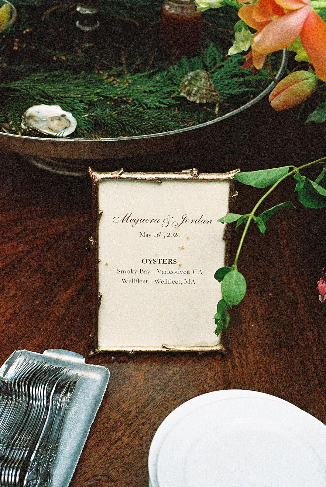 Sign that mentions cocktail hour options for oysters.