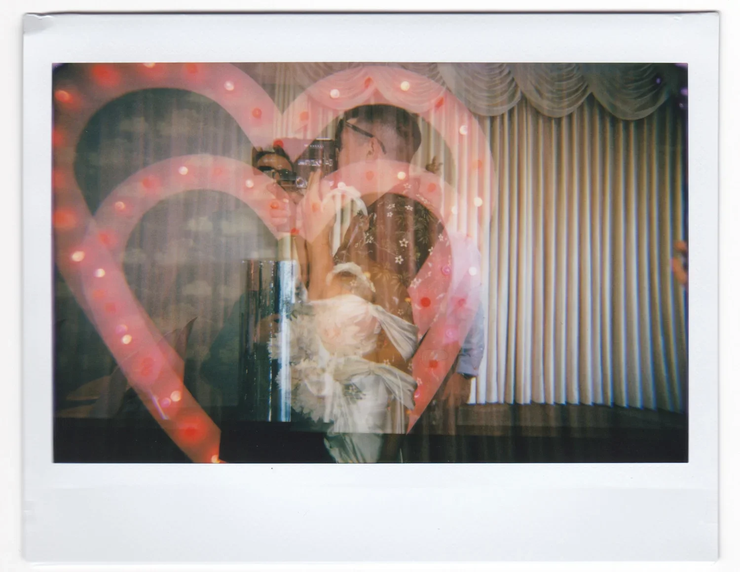 Film photo of a heart installation at Sure Thing Chapel