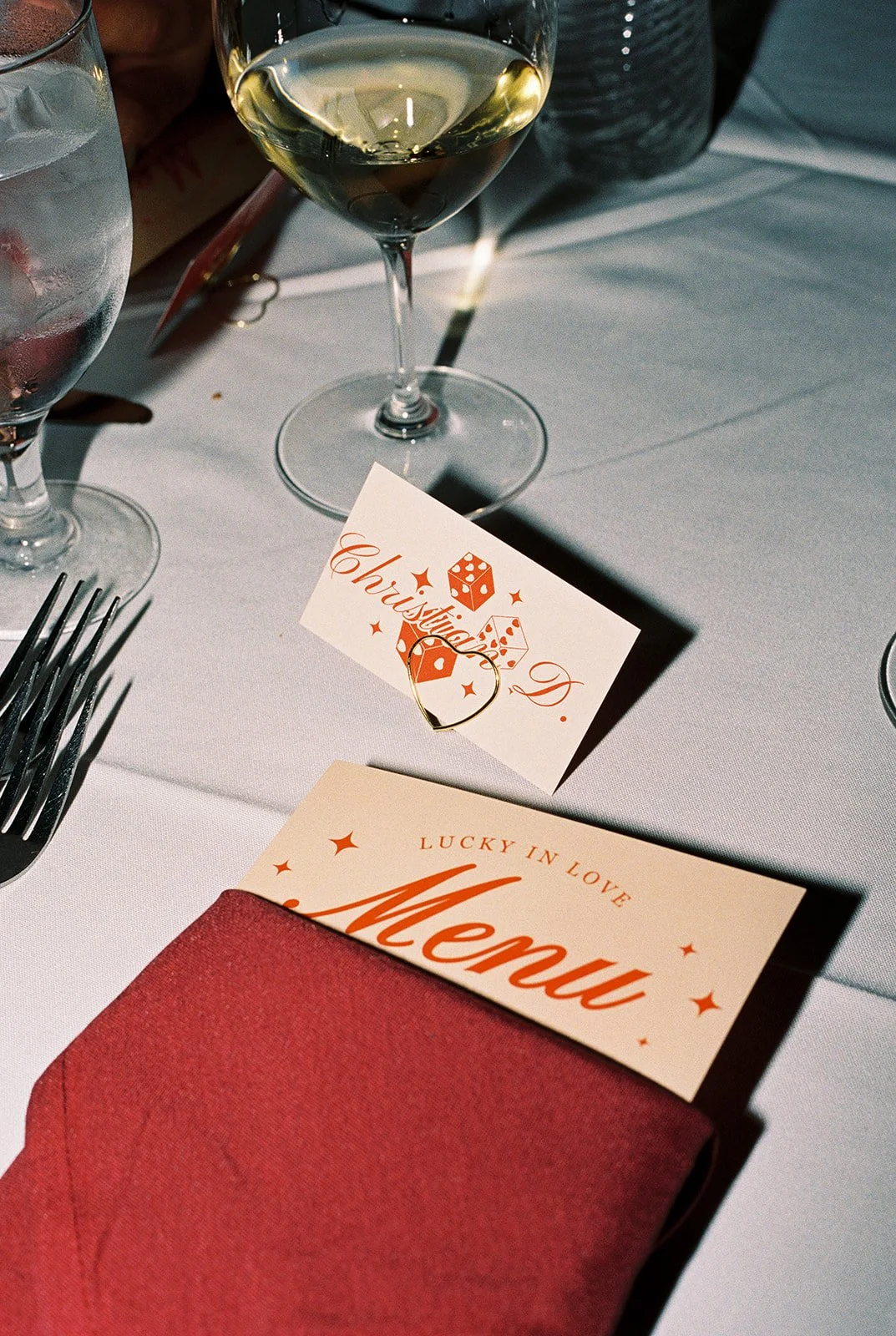 Wedding reception detail shot inside Golden Steer in Las Vegas.