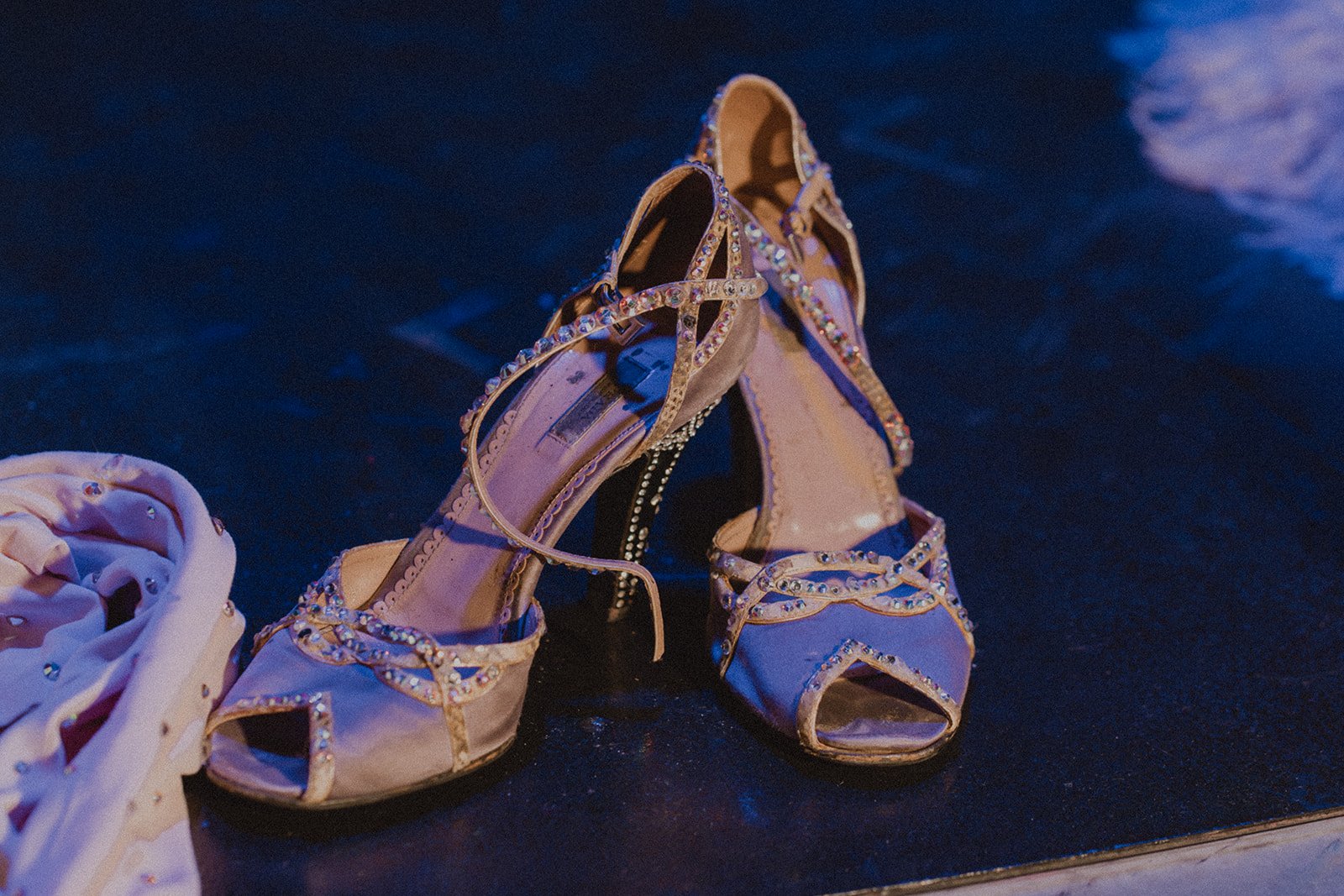 Close-up of rhinestone costume accessories used during the Showgirl Bootcamp Experience in Las Vegas.