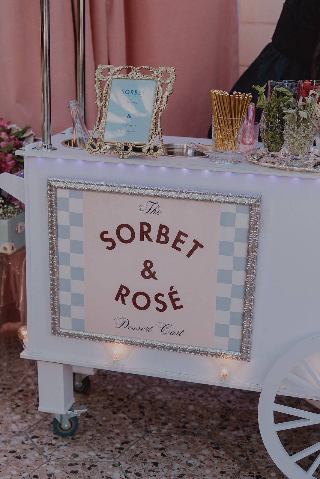 Sorbet and Rose cart from a Velveteen Rabbit Las Vegas wedding reception.