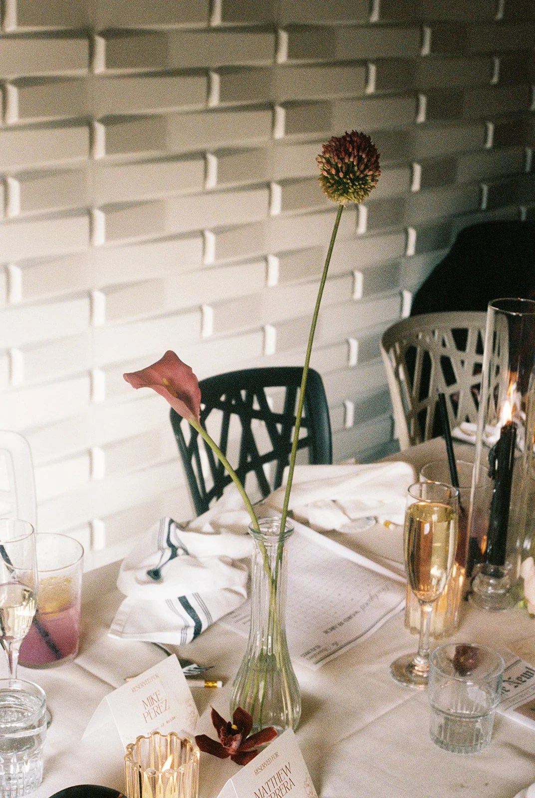 35mm film photo from an Orange County micro wedding reception at Benchmark Restaurant.